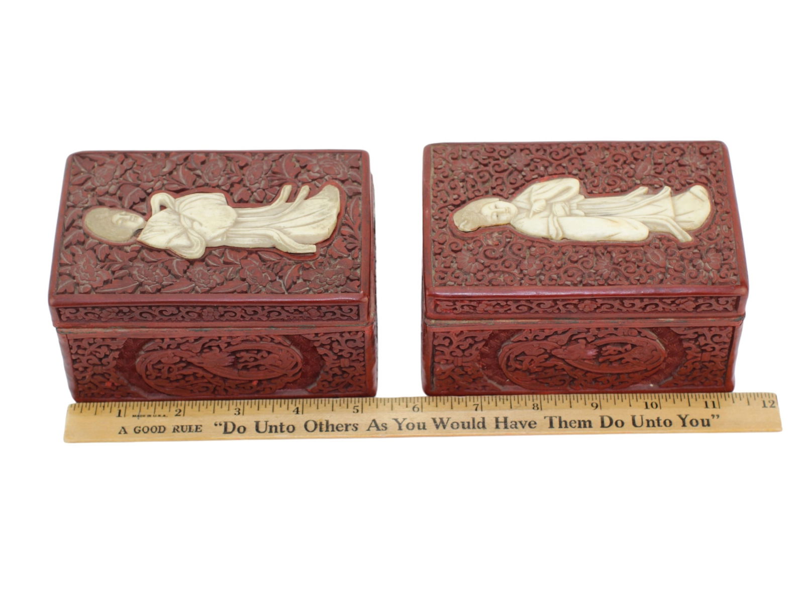 Two Chinese Cinnabar Lacquer Boxes with Bone Inlay - 8