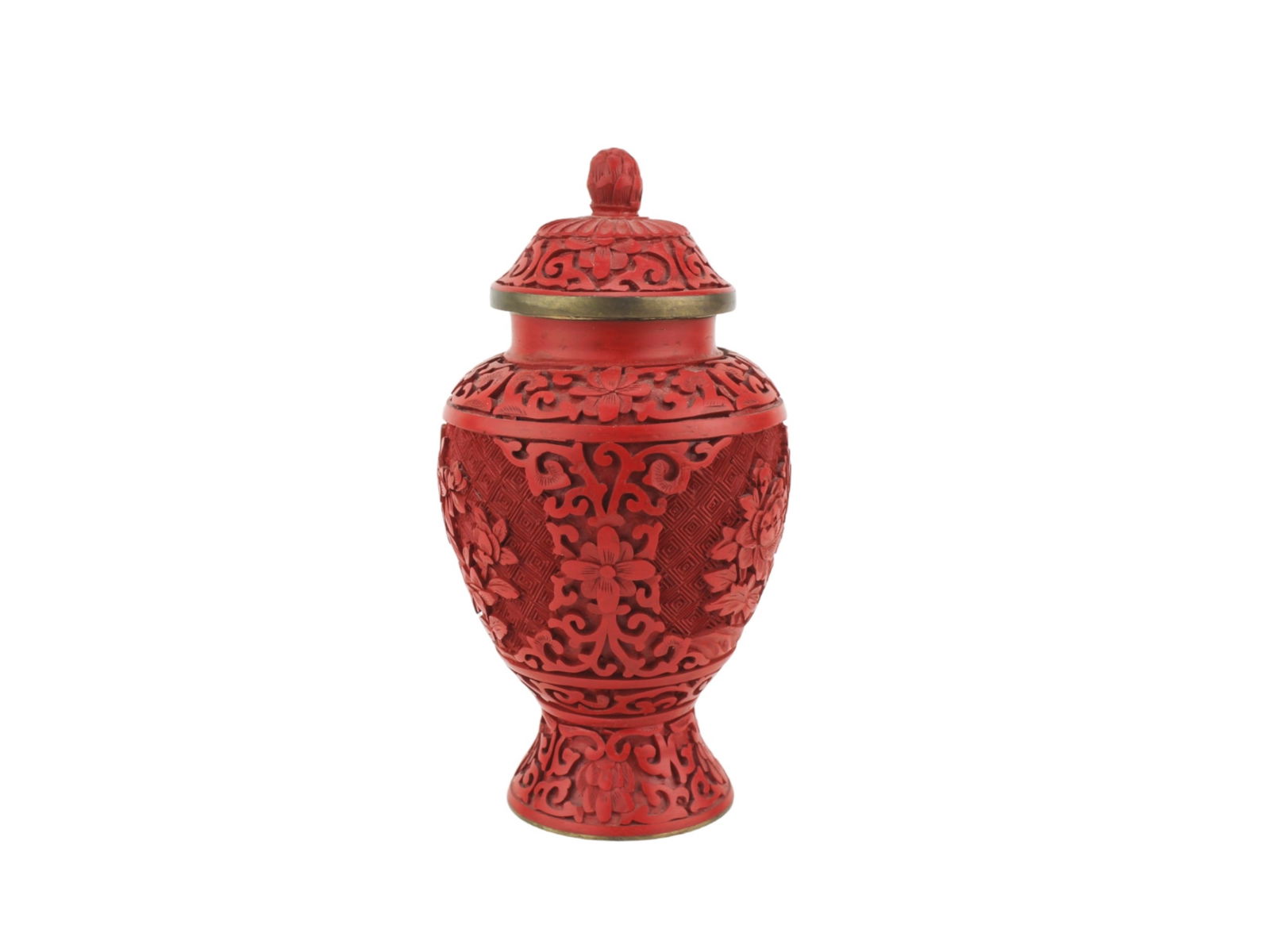 Carved Cinnabar Lacquer Lidded Urn - 2