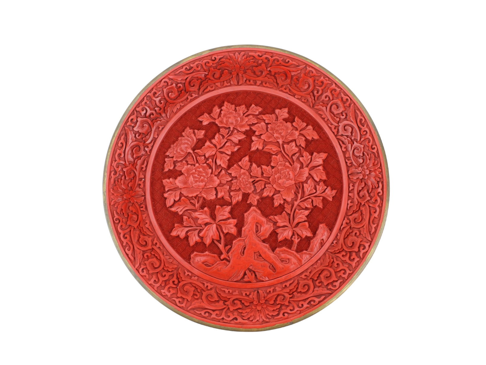 Chinese Cinnabar Lacquer Carved Floral Platter (1 of 6)
