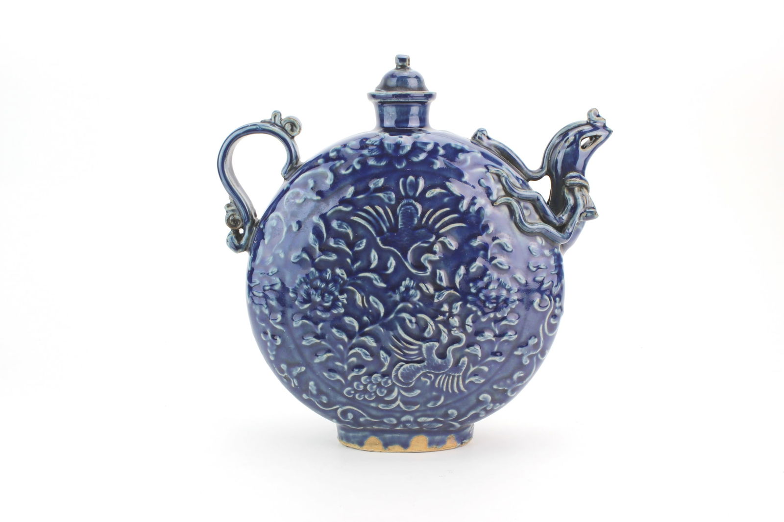 Chinese Blue Glazed Phoenix Moon Flask (1 of 9)