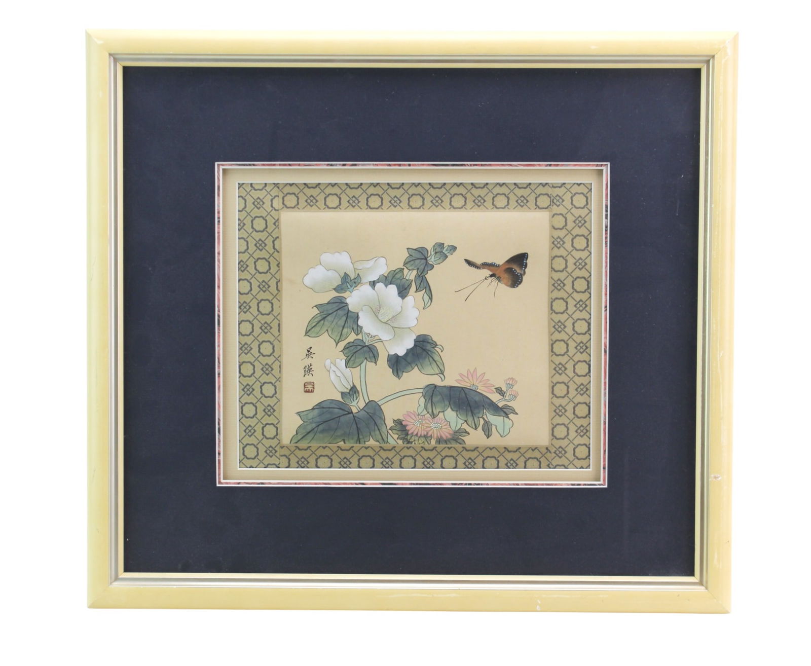Framed Chinese Watercolor on Silk, Flowers (1 of 5)