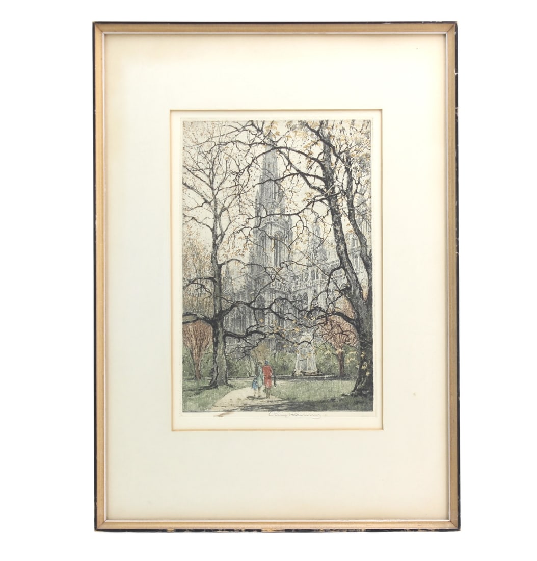 Luigi Kasimir Signed Color Etching,Cathedral View (1 of 5)