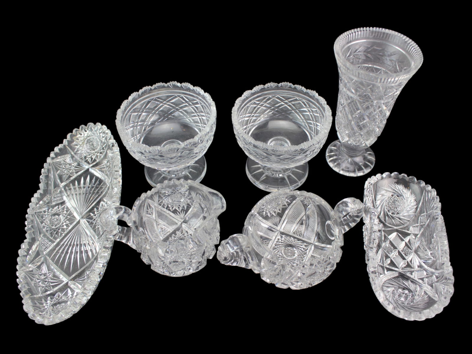 Collection of Seven Cut Glass Crystal Tablewares (1 of 14)