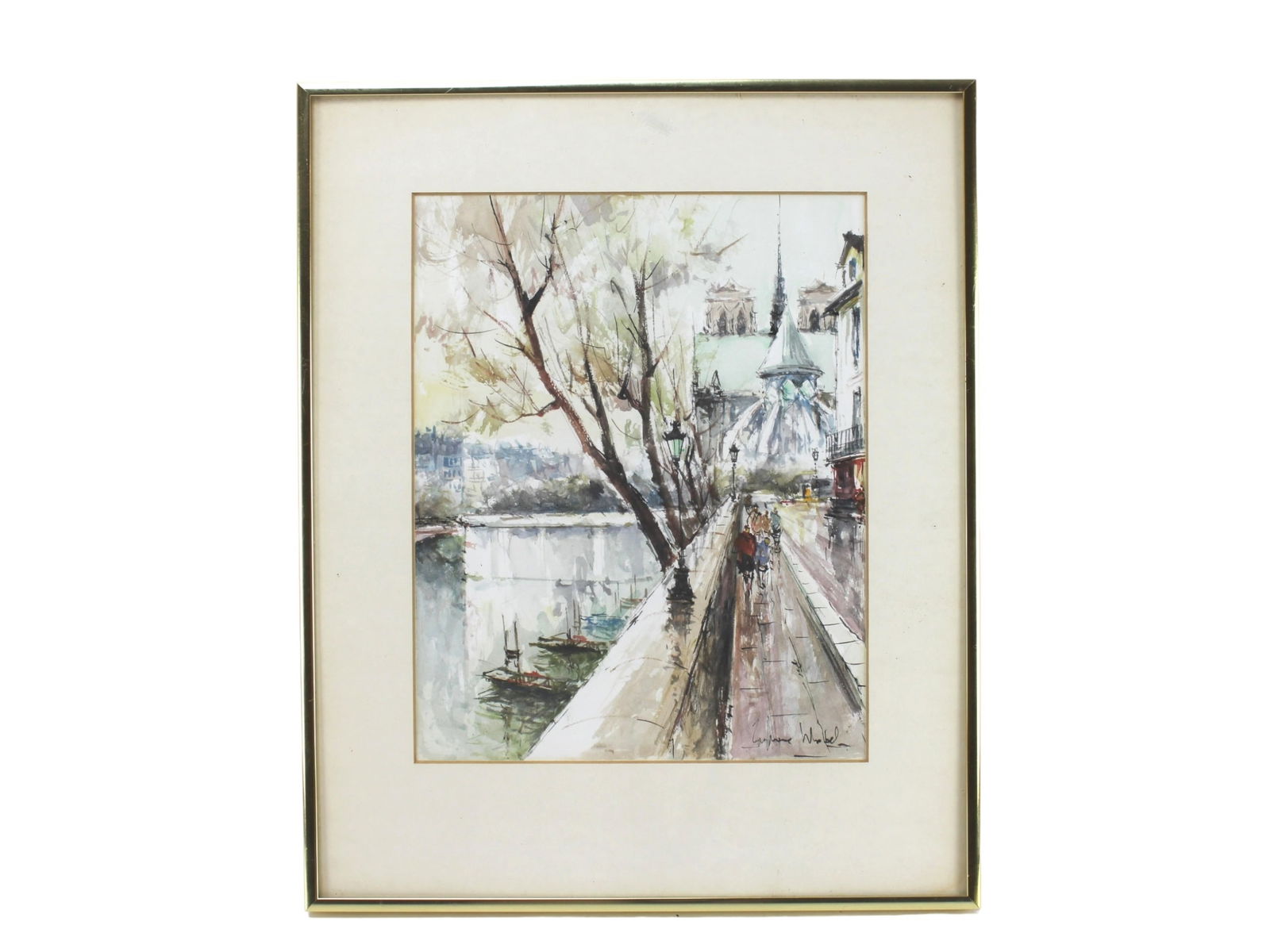 Stephane Wrobel, Street Scene By River, W/C - 2