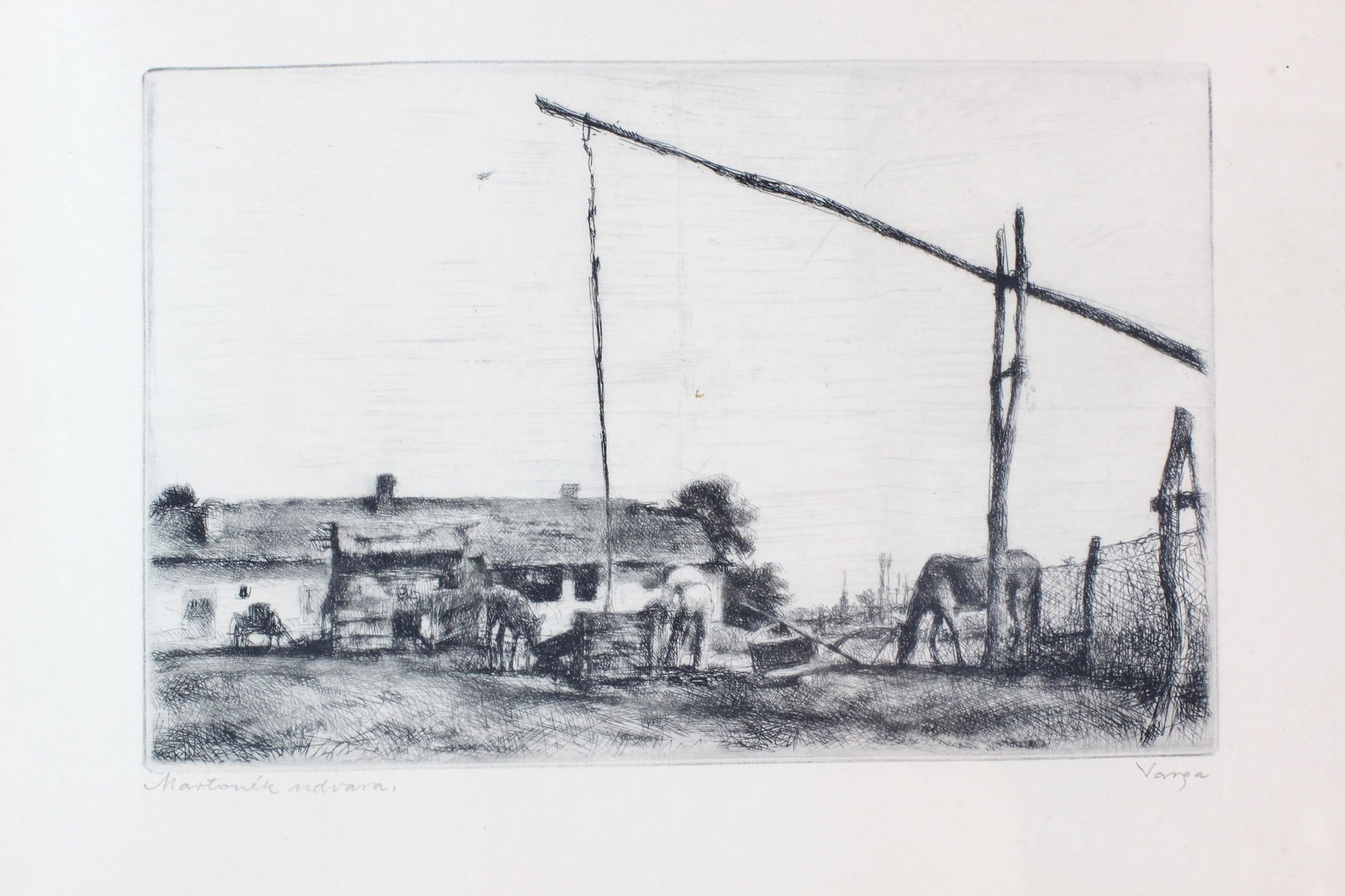 Signed Etching of A Rustic Courtyard - 2