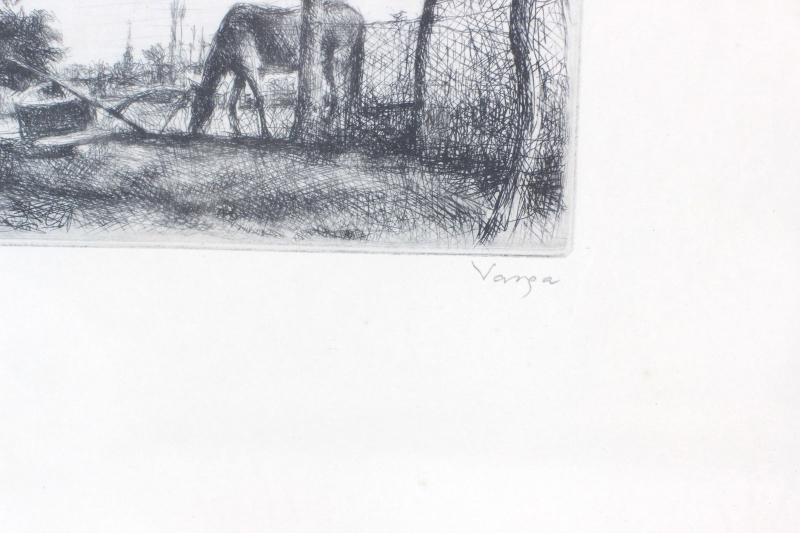 Signed Etching of A Rustic Courtyard - 3