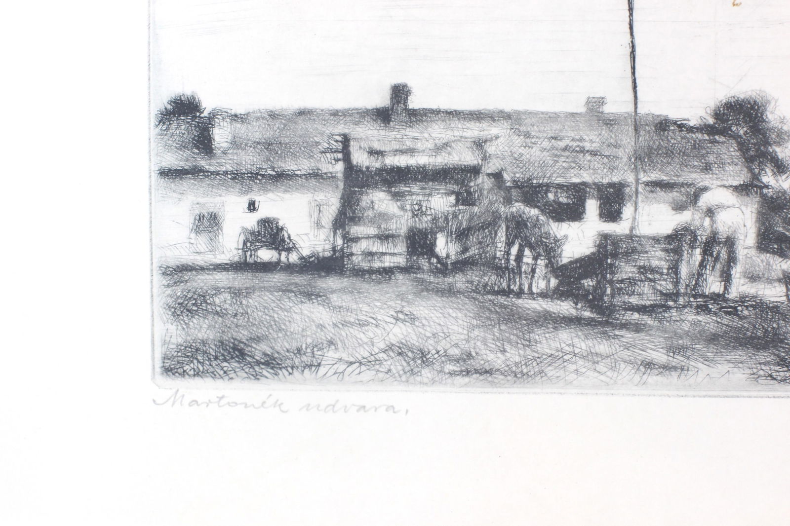 Signed Etching of A Rustic Courtyard - 4