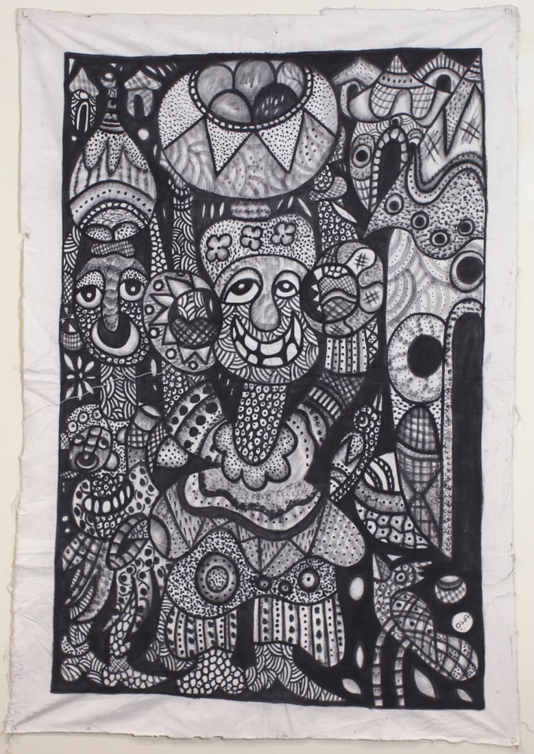 An abstract B/W Painting on Fabric-Tribal Faces (1 of 5)