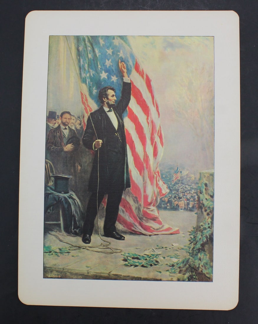 Print of Lincoln at Independence Hall 1861: A colorful historical print by J.L.G. Ferris showing Abraham Lincoln raising the American flag at Independence Hall on February 22, 1861. The scene marks a powerful patriotic moment just before the Ci