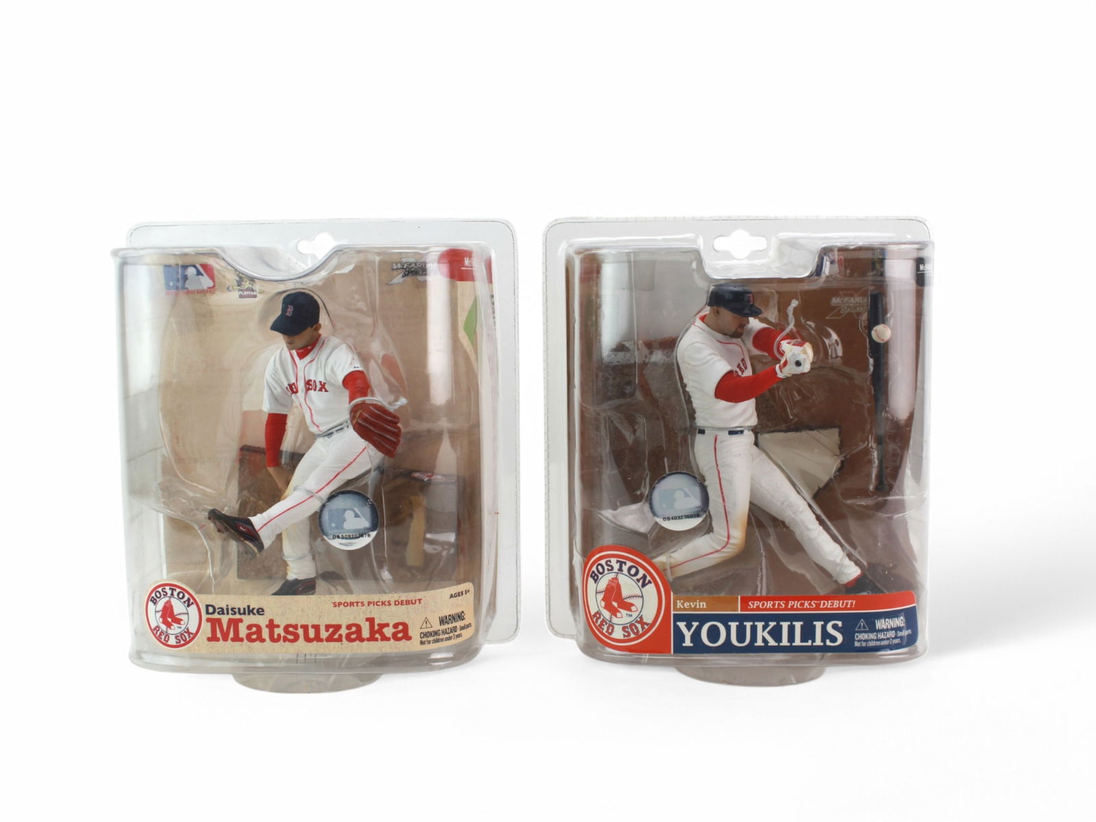 Two McFarlane Sports Picks Boston Red Sox Figures: Two McFarlane Sports Picks Debuts Boston Red Sox Figures, including Daisuke Matsuzaka (MLB Series 21) and Kevin Youkilis (MLB Series 20). The figures In original package and measure 6 in. H..