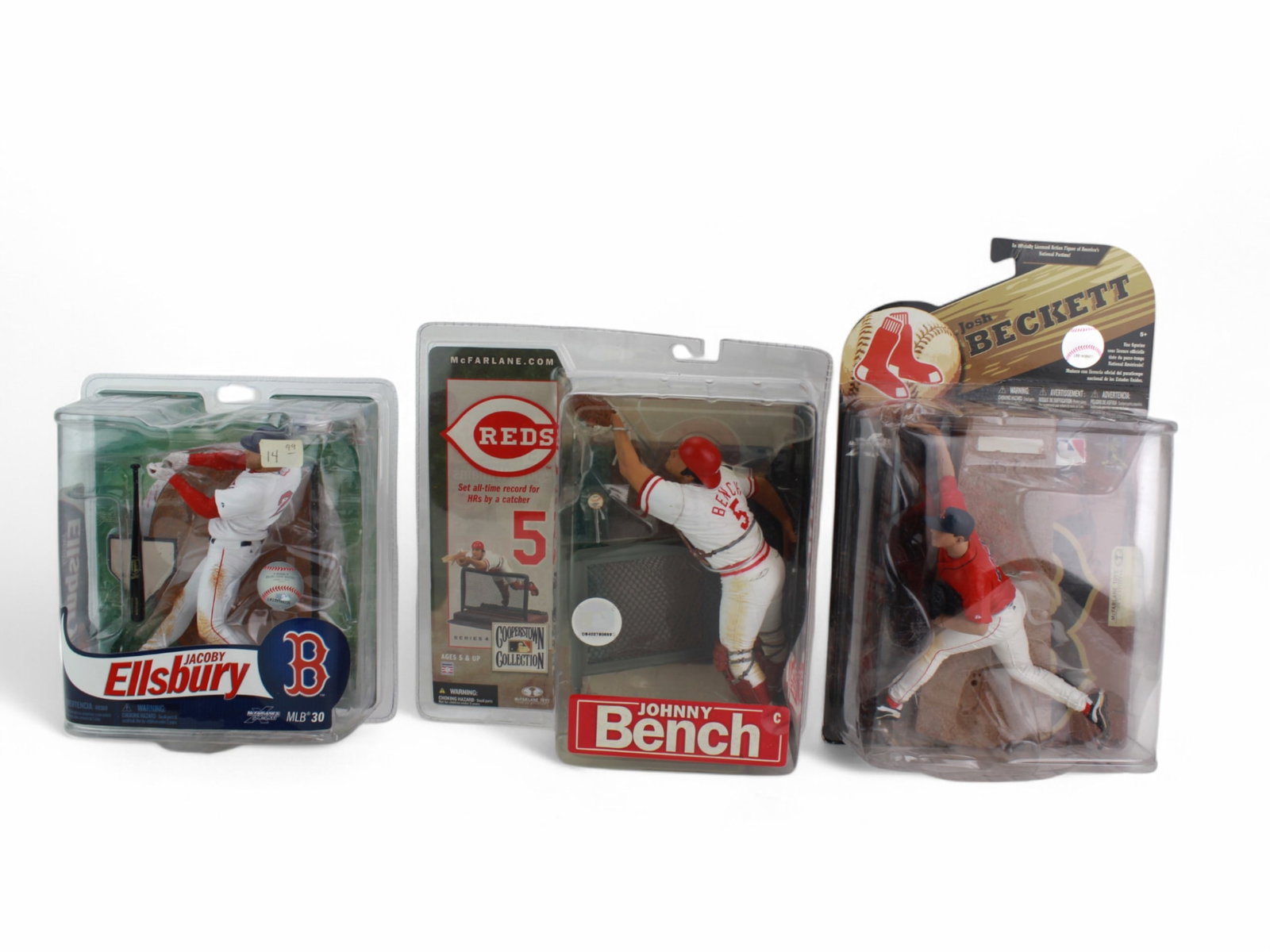 Three McFarlane Sports Picks Debuts Figures: Three McFarlane Sports Picks Debuts Figures, including Jacoby Ellsbury of Red Sox (MLB Series 30) in 6 in. (H), Johnny Bench of Reds (MLB Series 4) in 7 in. (H), and Josh Beckett (MLB 2009 Wave1) in 7