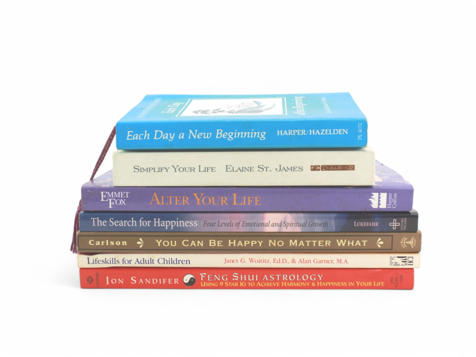 Seven Self-Help and Spiritual Growth Books: Collection of Seven Self-Help and Spiritual Growth Books. Including 1) Each Day a New Beginning-Daily Meditation for Women by Harper/Hazelden; 2) Simplify Your Life by Elaine St. James; 3) Alter Your