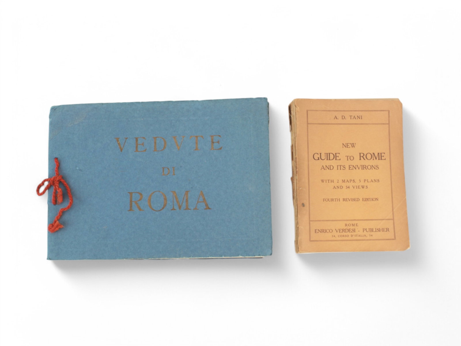 Two Old Italy Roma Travel Books: Including 1) VEDVTE DI ROMA , 1944, size: 9 1/2 X 6 3/4 in.. 2) New Guide to Rome and Its Environs with 2 Maps, 5 Plans and 54 views, Fourth Revised Edition, by A. D. Tani. 1927, Loose pages, size: 6