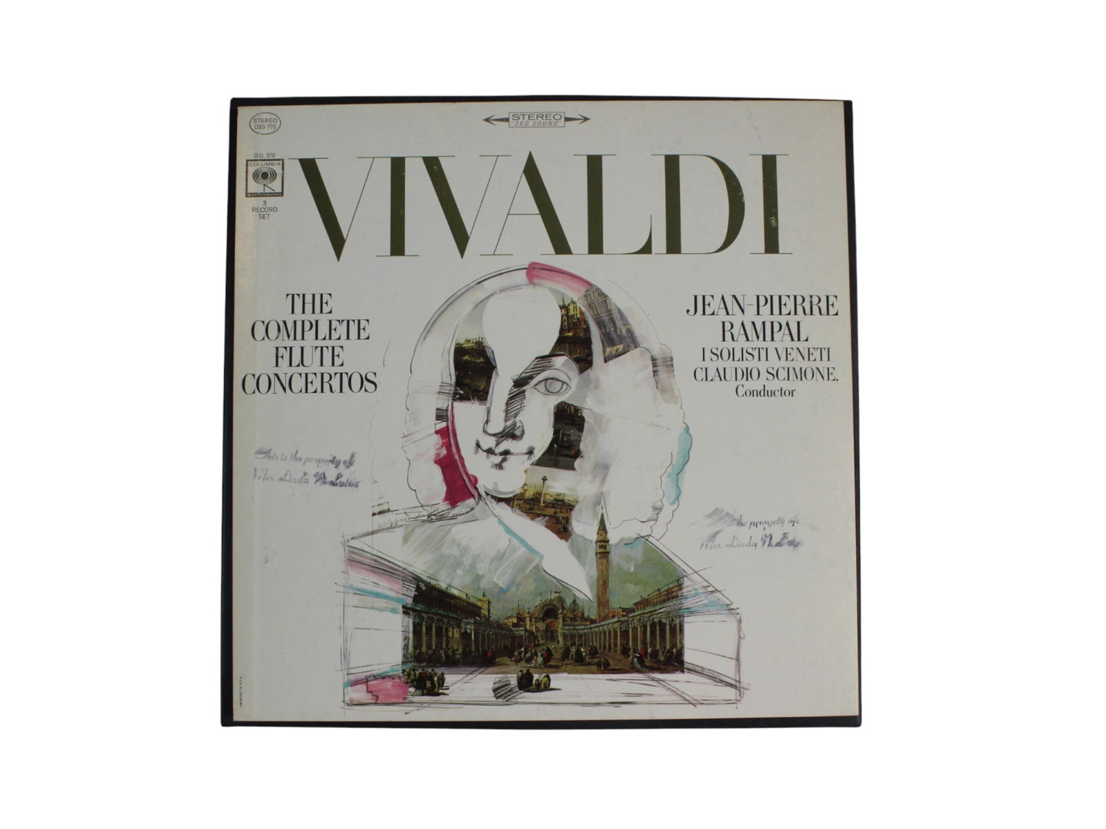 Vivaldi: Complete Flute Concertos,3 X LP Set: This vintage 3-record set from Columbia Masterworks features Jean-Pierre Rampal performing Vivaldi’s complete flute concertos with I Solisti Veneti, conducted by Claudio Scimone. Catalog number D3S