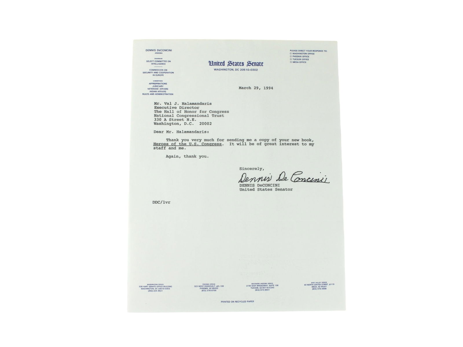 Signed Letters from U.S. Senators/ Representatives - 6