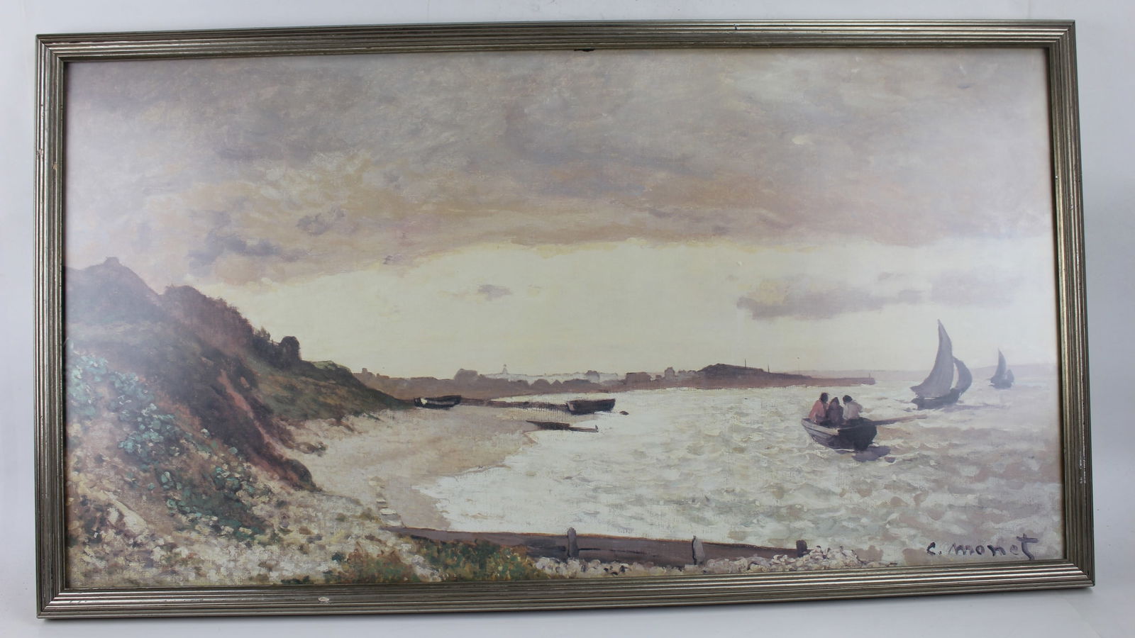 C. MONET, BOATS ON SEASHORE, PRINT: Framed with glass. The frame measures approx. 18 1/2 X 33 1/2 in..