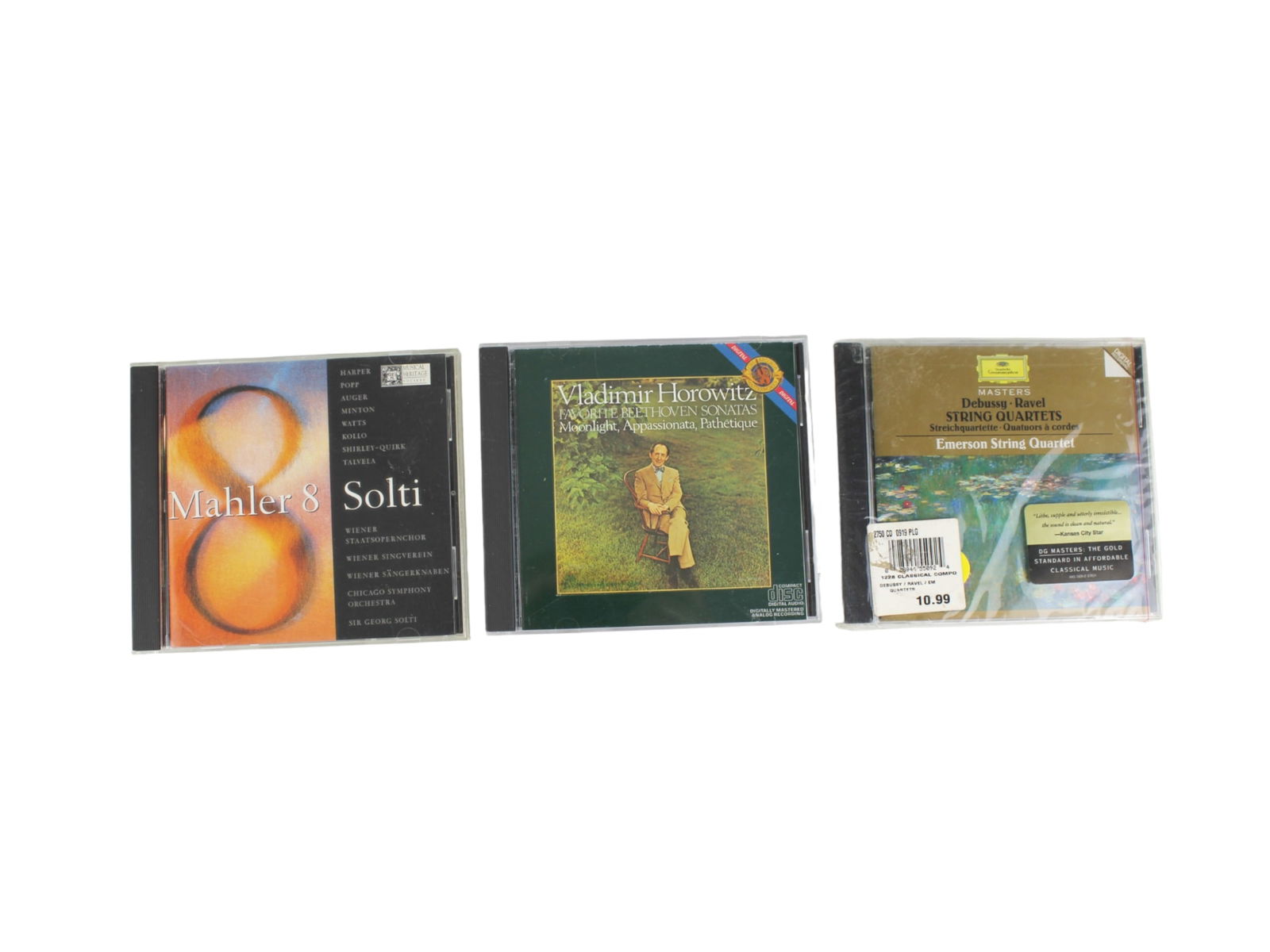 Three Classic Music CDs: Including: (1) Mahler 8 Solti, Gustav Mahler Symphony No.8 "Symphony of A Thousand", Vienna Boy's Choir, Vienna State Opera Chorus, Vienna Singverein, Chicago Symphony Orchestra, Sir George Solti,