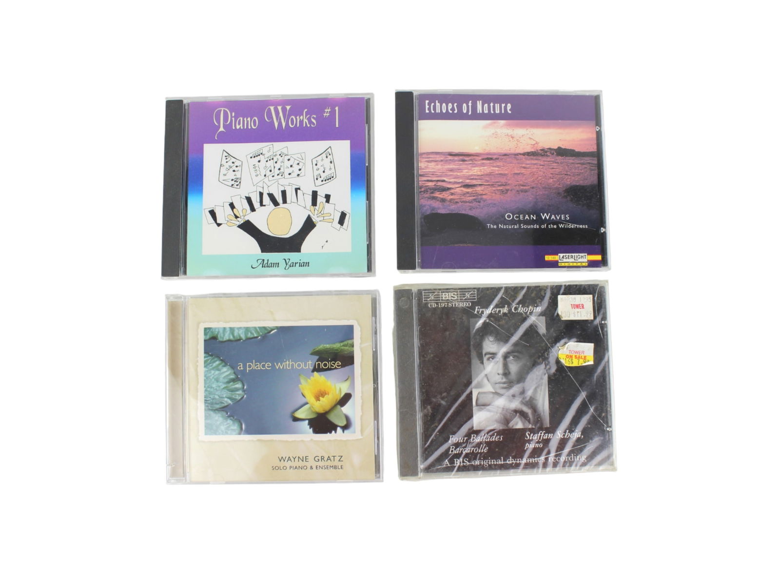 Four Music CDs: Including: (1) Adam Yarian, Piano Works #1; (2) Echoes of Nature - Ocean Waves, The Natural Sounds of the Wilderness; (3) A Place Without Noise, Wayne Gratz, Solo Piano & Ensemble; (4) Fryderyk Chopin
