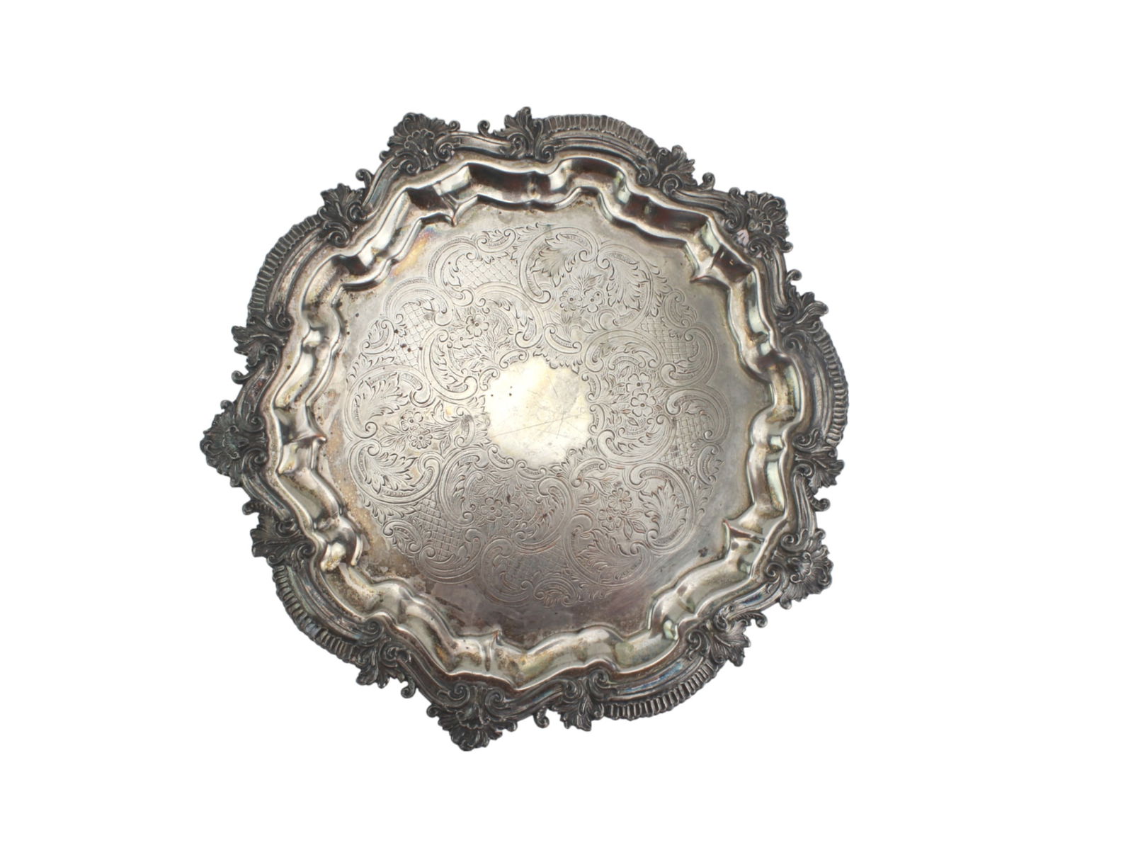 Ornate English Silver Plate Footed Salver (1 of 5)
