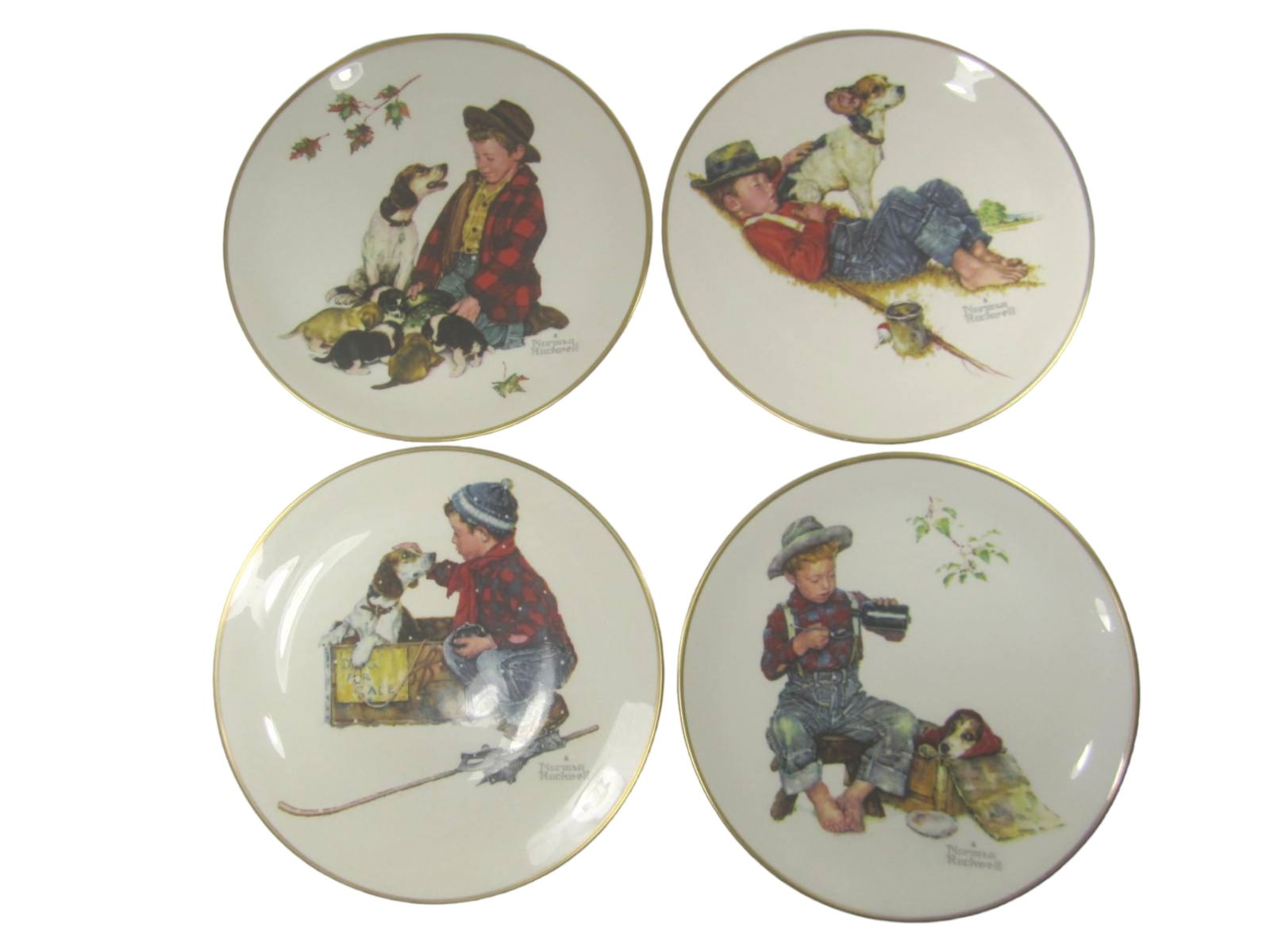 Norman Rockwell Four Seasons Plates, 1971: NORMAN ROCKWELL FOUR SEASONS PLATES, 1971 LIMITED IN EDITION. Including: Spring-Adventures Between Adventures; Summer-The Mysterious Malady; Fall-Pride of Parenthood; Winter-A Boy Meets His Dog. in or
