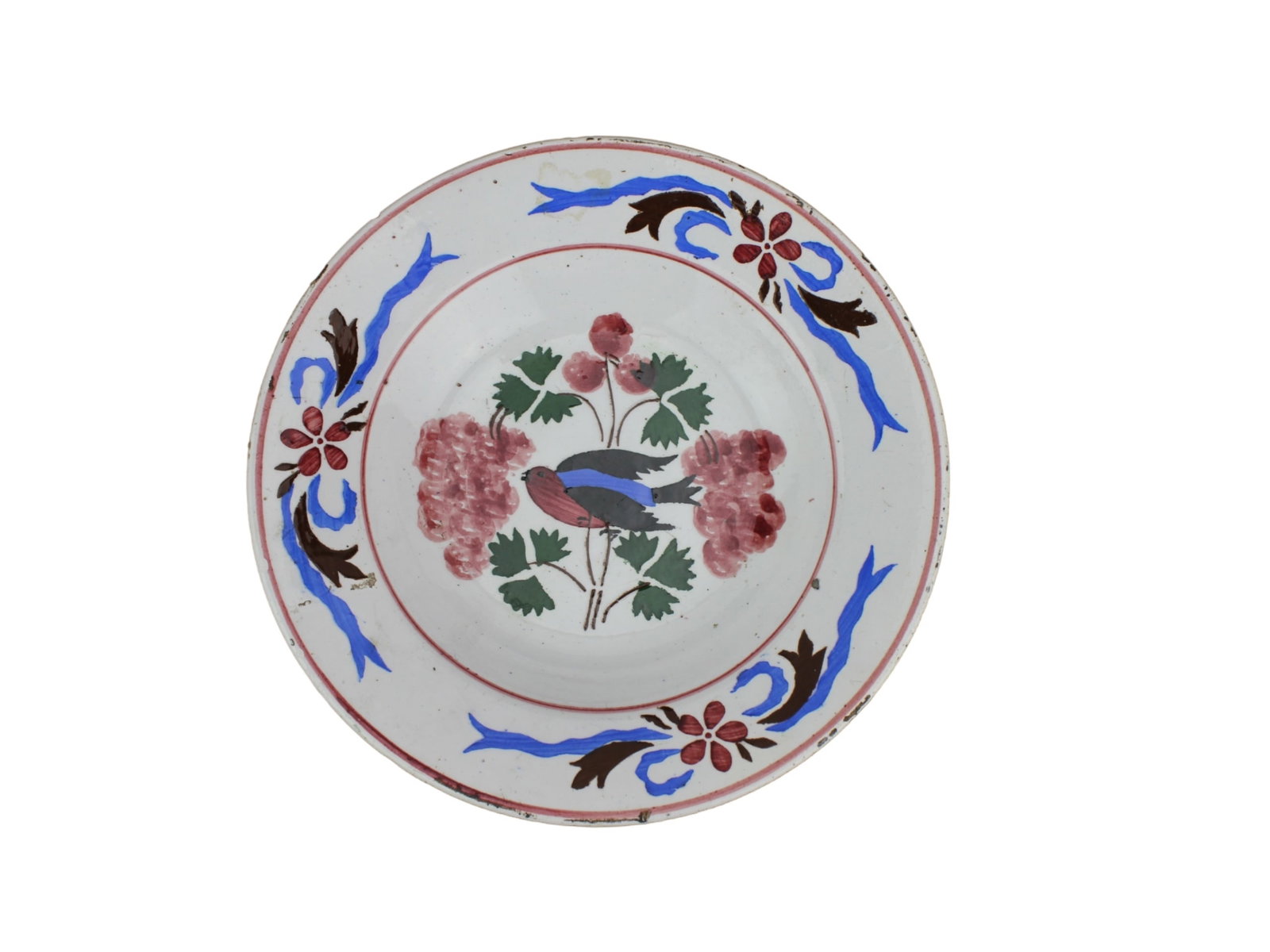 French Faience Plate with Bird and Floral Motif (1 of 4)