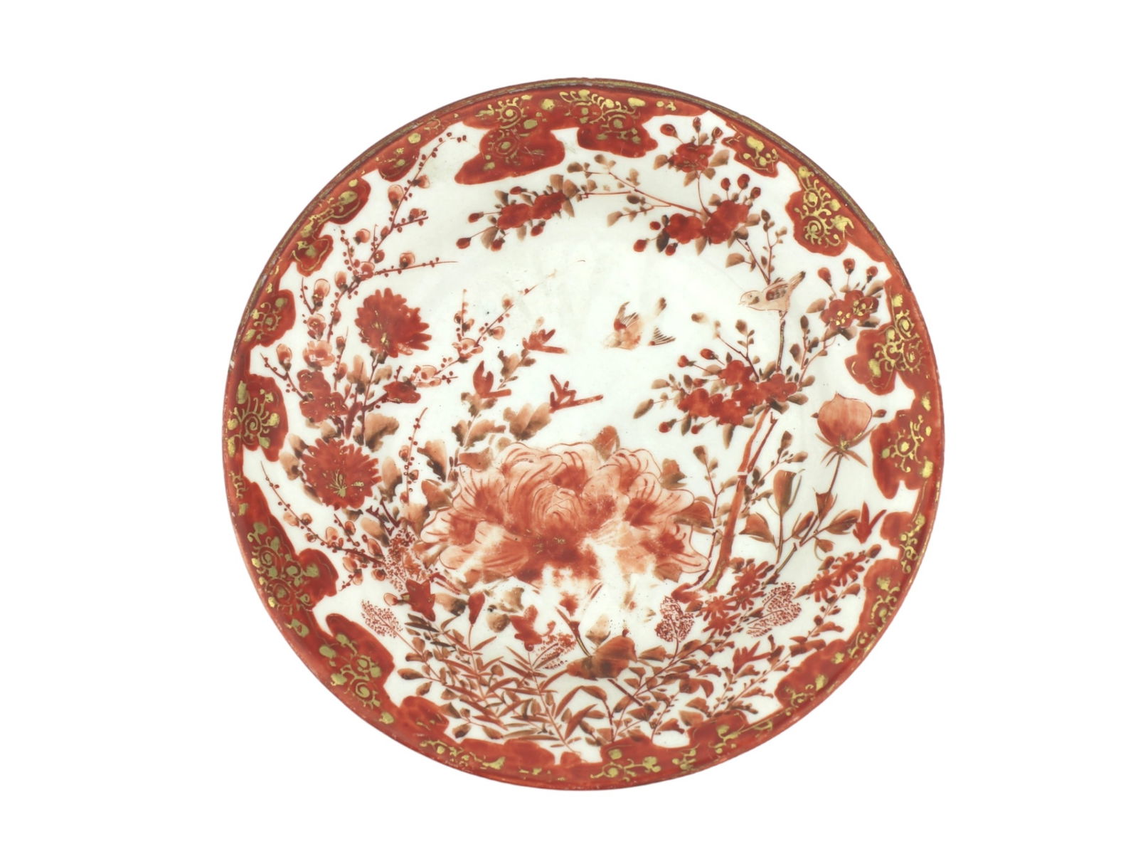 Japanese Kutani Dish with Floral and Bird Motif (1 of 6)