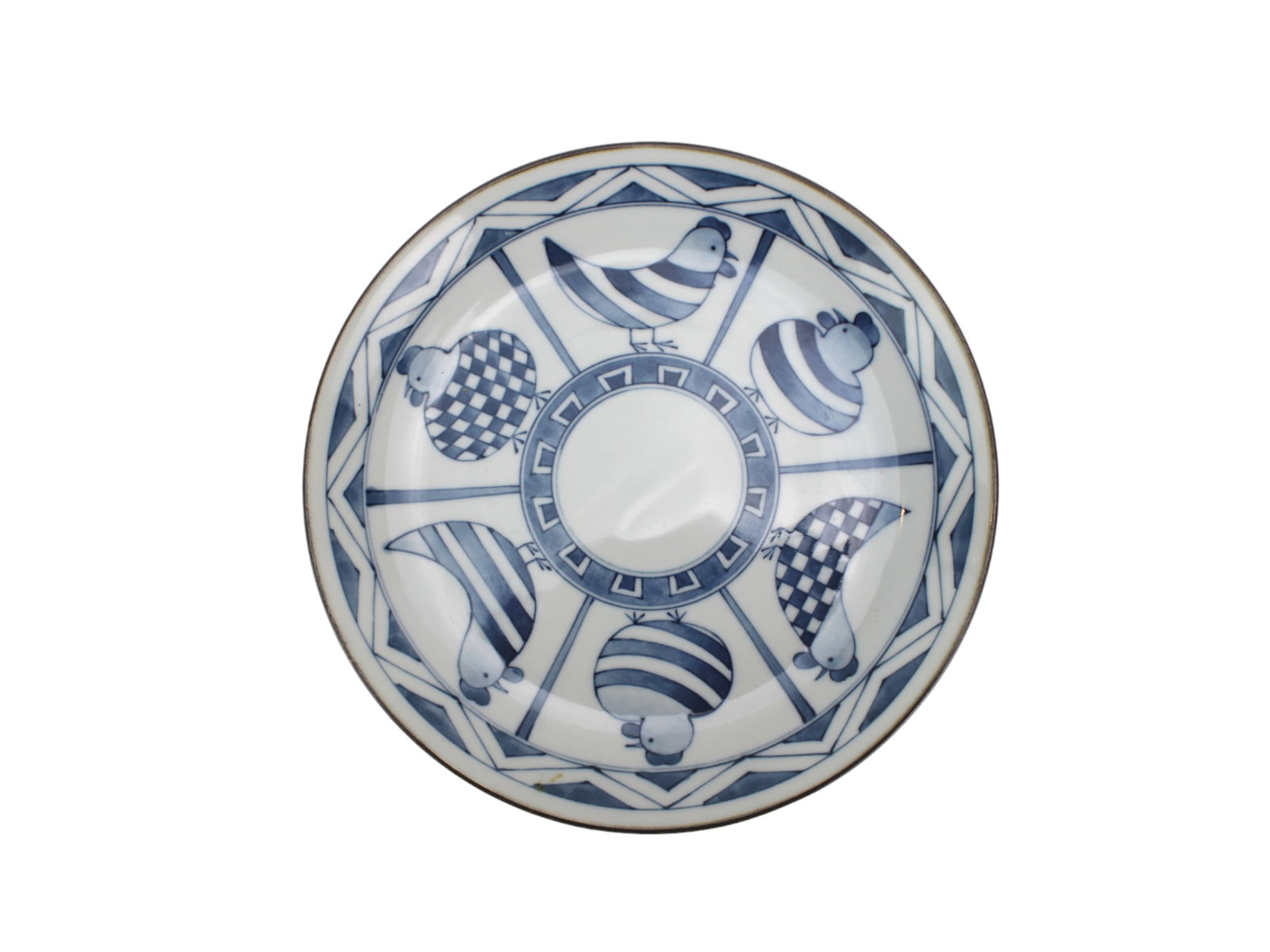 Japanese Blue & White Plate with Chicken Motif (1 of 3)