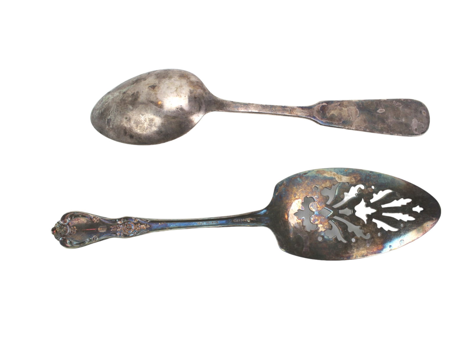 TWO SILVER PLATE SPOONS - 2
