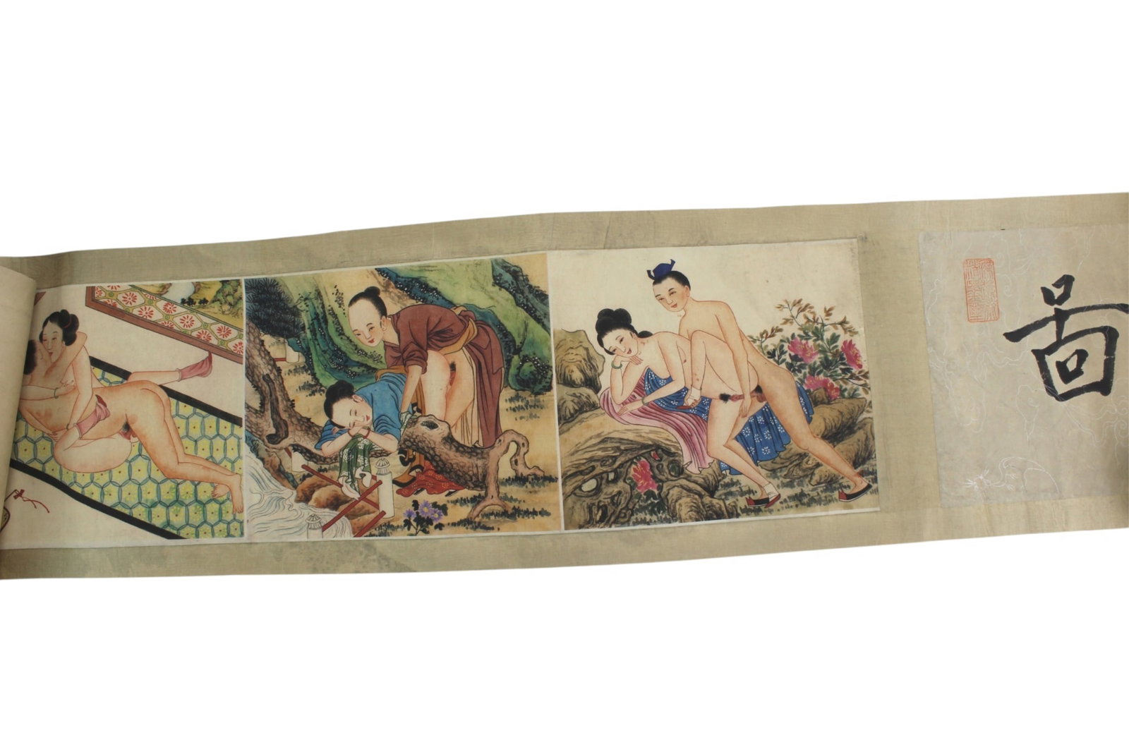 Long Asian Erotic Watercolor Scroll - 4