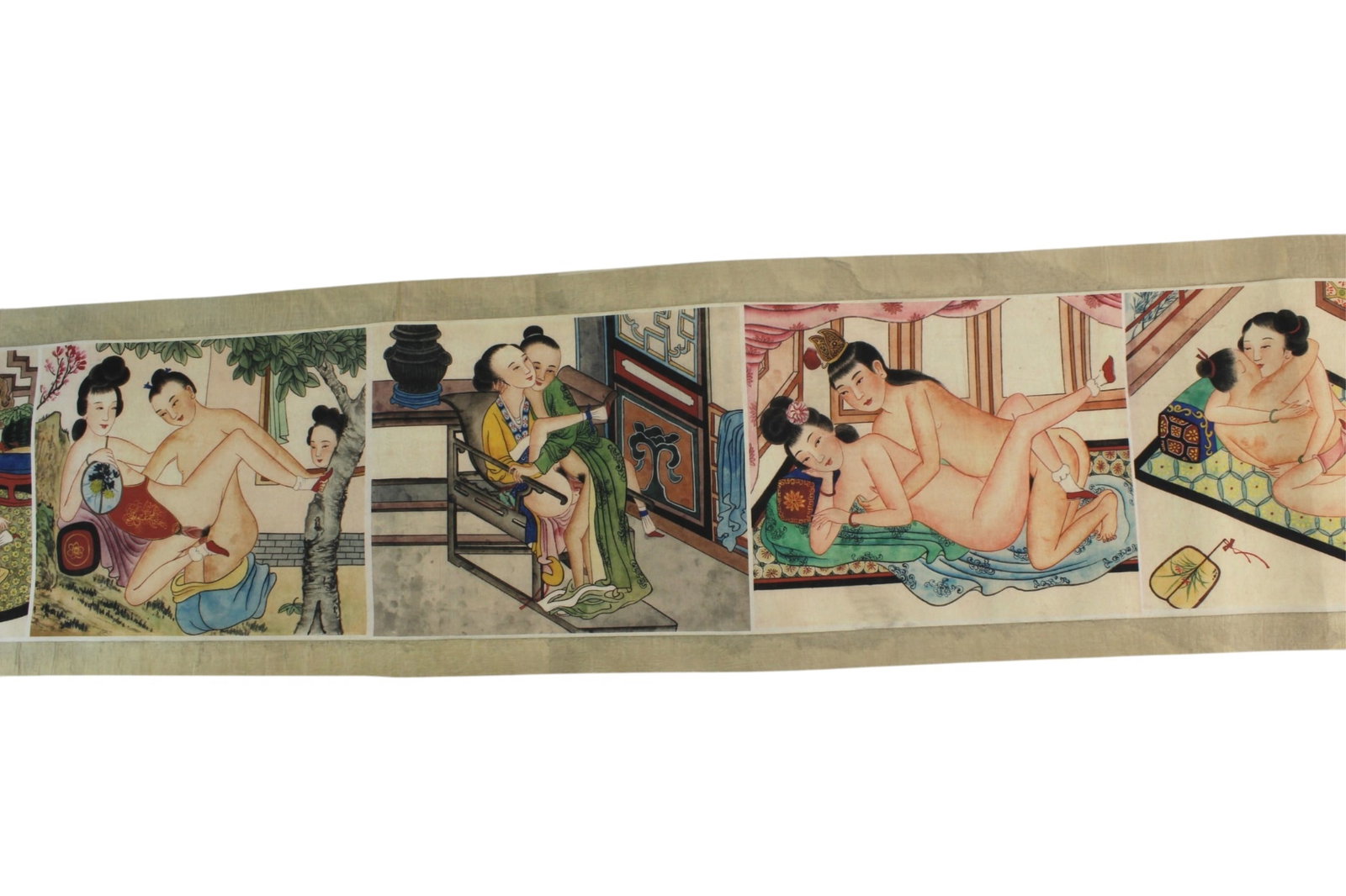 Long Asian Erotic Watercolor Scroll - 5