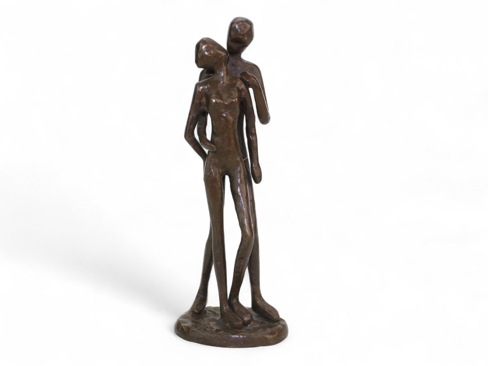 Bronze Sculpture of Embracing Figures: Bronze sculpture of two abstract embracing figures with natural patina, signed, minor wear, no major damage. Size: 7 in. (H).
