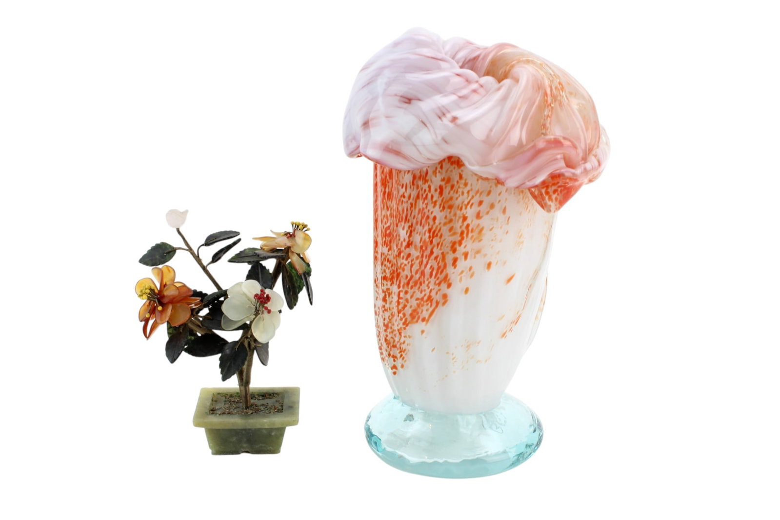Studio Glass Vase & Stone Flower Decor (1 of 8)