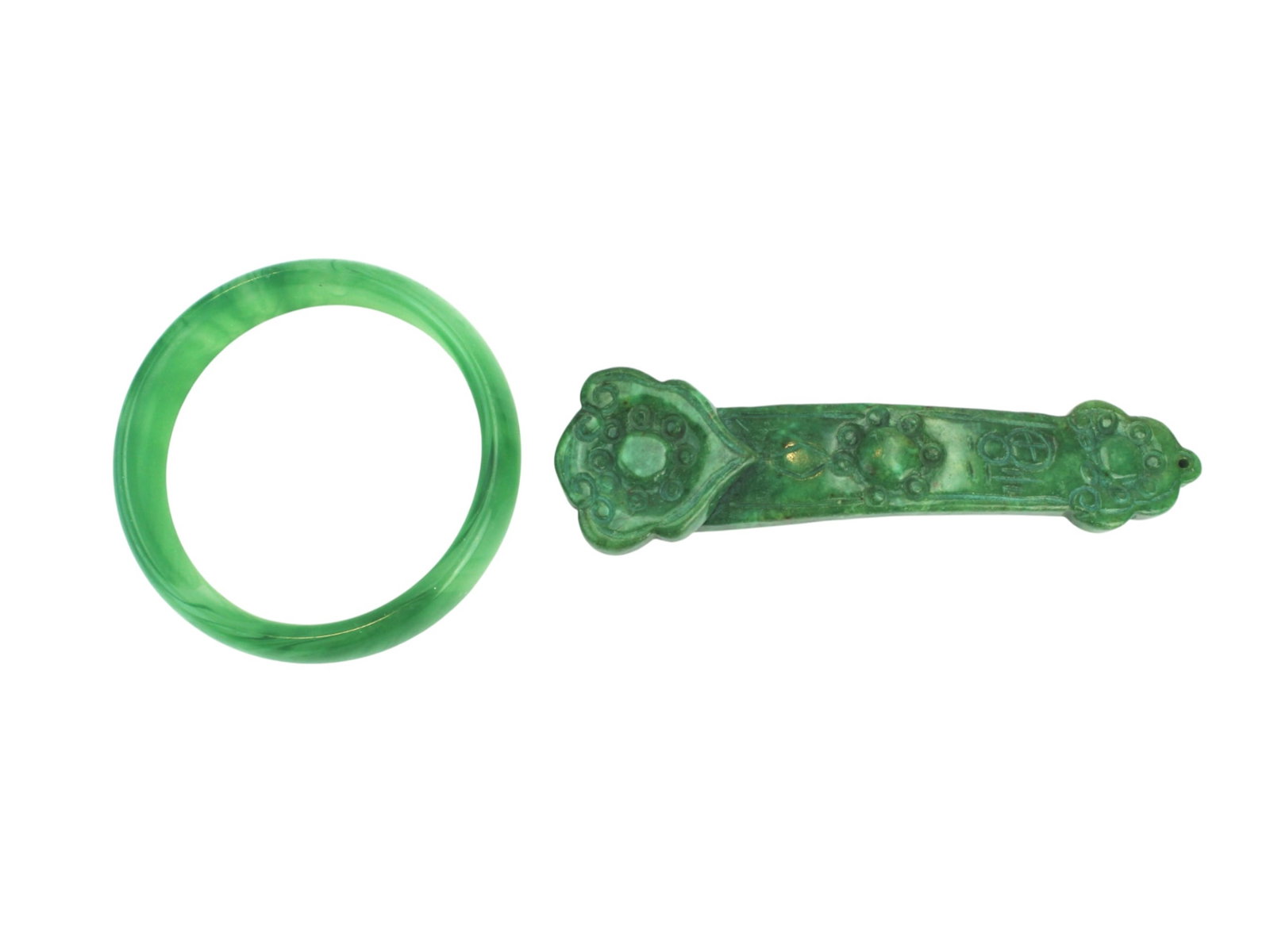 Green Stone Bangle and Carved Ruyi (1 of 7)