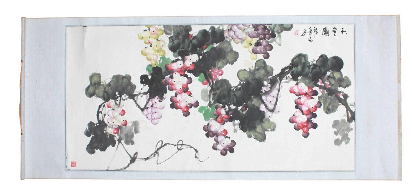 Chinese Watercolor Scroll of Hanging Grapes (1 of 4)