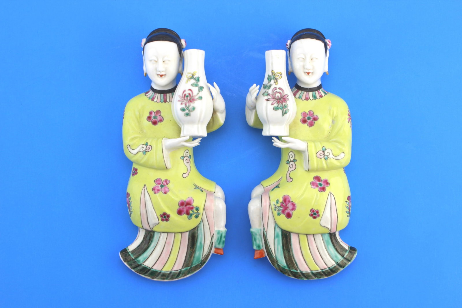 Pair Famille Rose Figural Wall Vases (1 of 8)