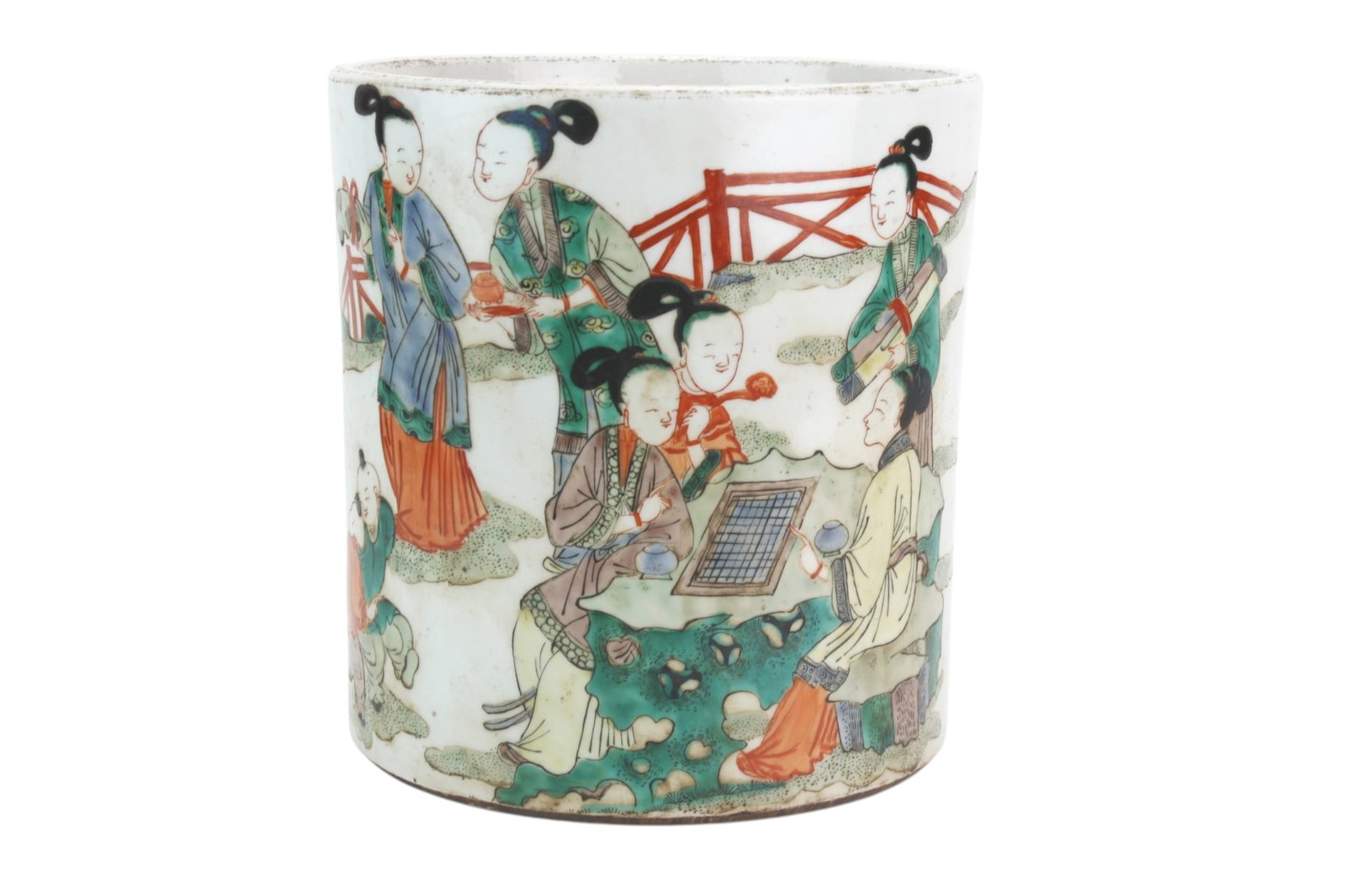 Chinese Famille Verte Porcelain Brush Pot (1 of 7)