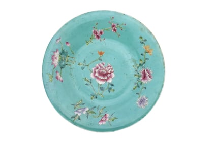 Chinese Famille Rose Turquoise Floral Dish