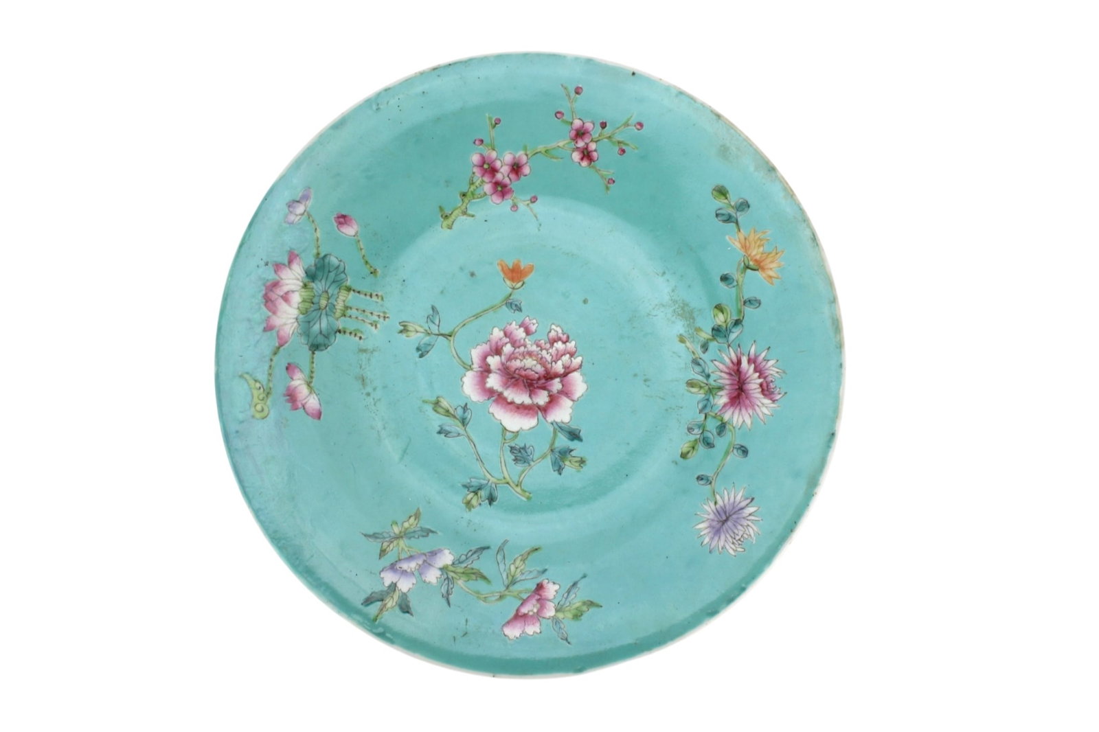 Chinese Famille Rose Turquoise Floral Dish (1 of 6)