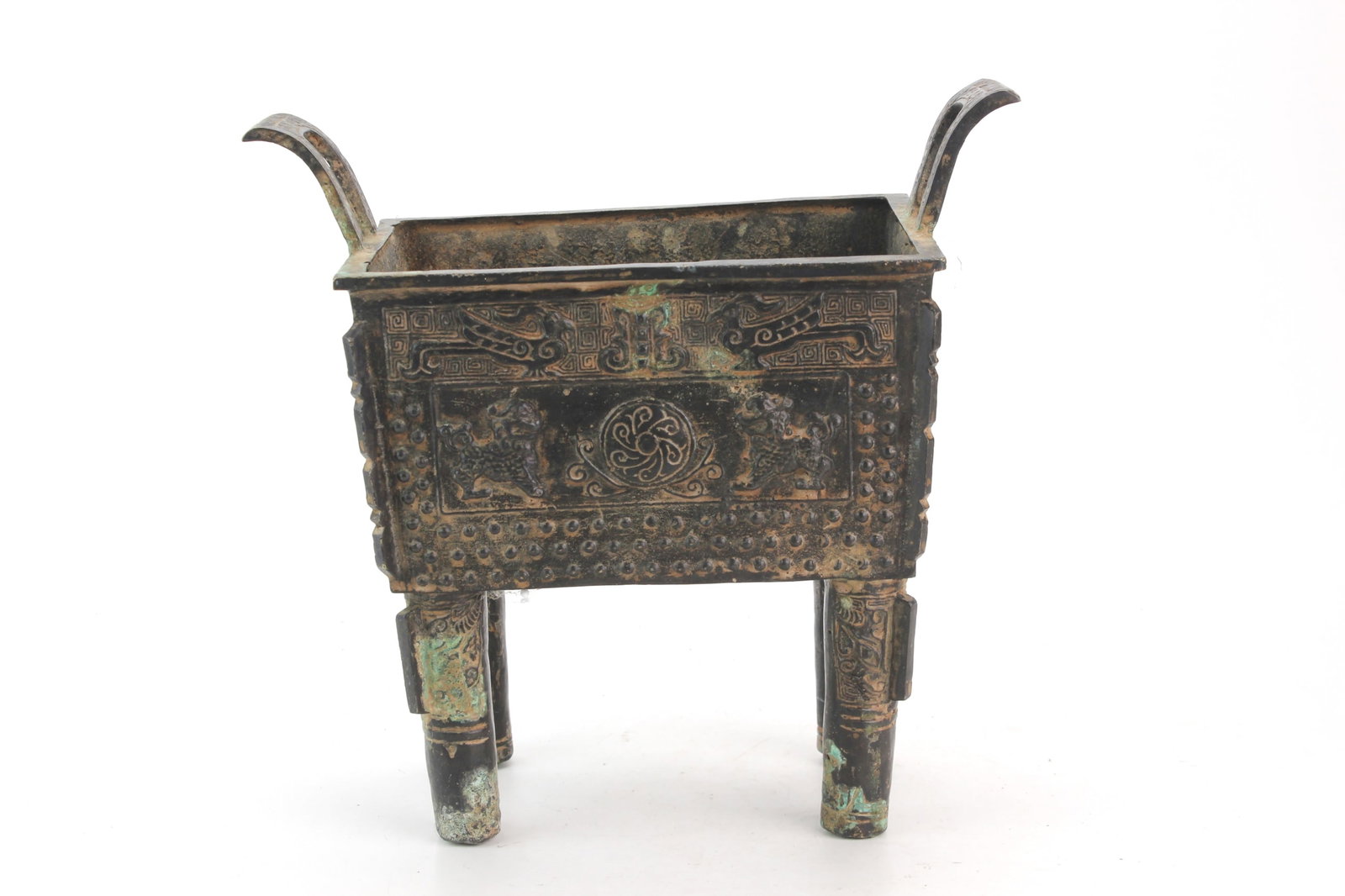 Chinese Archaistic Style Bronze Fang Ding Censer (1 of 7)