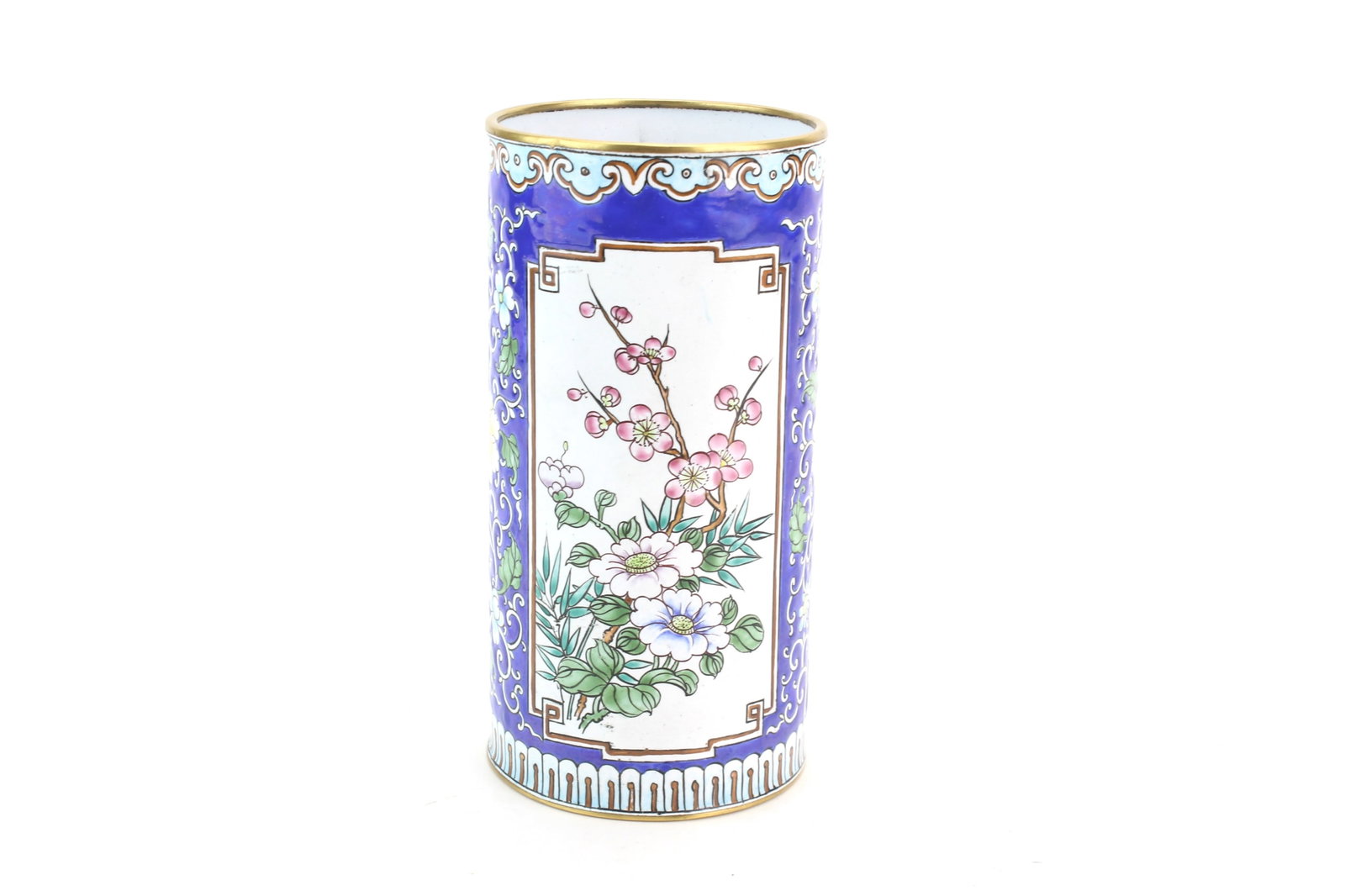 Chinese Enamel Bronze Floral Brush Pot (1 of 6)