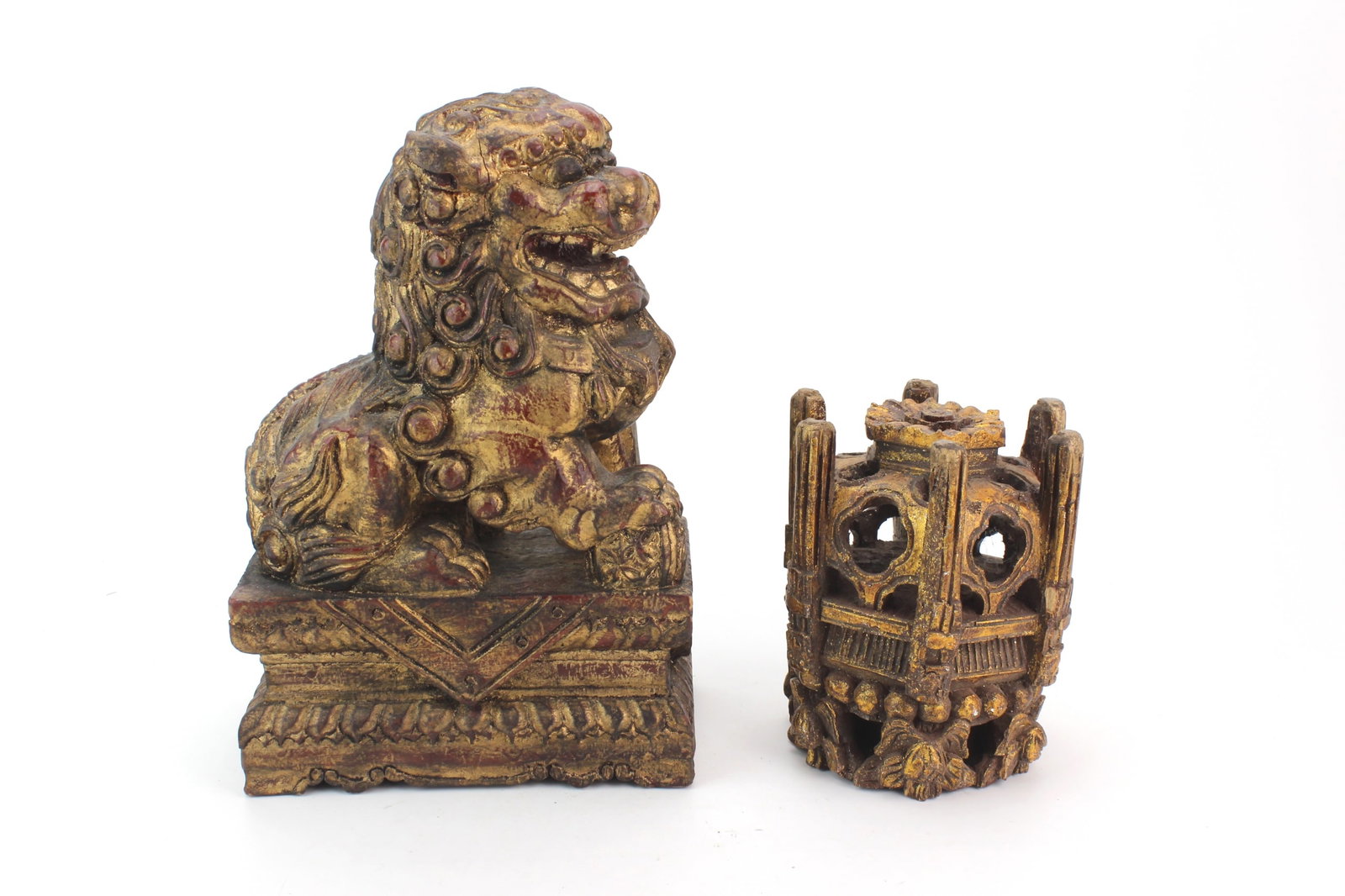 Chinese Gilt Wood Lion & Ball (1 of 6)
