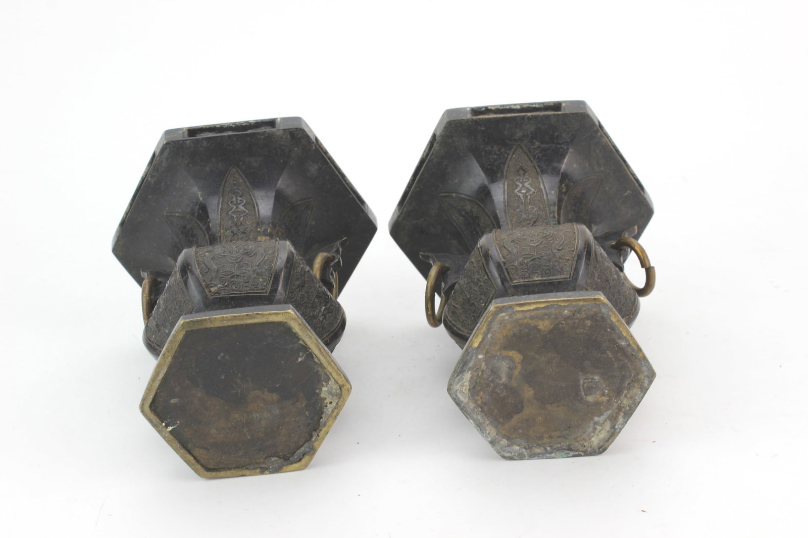 Pair Chinese Hexagonal Bronze Vases - 4