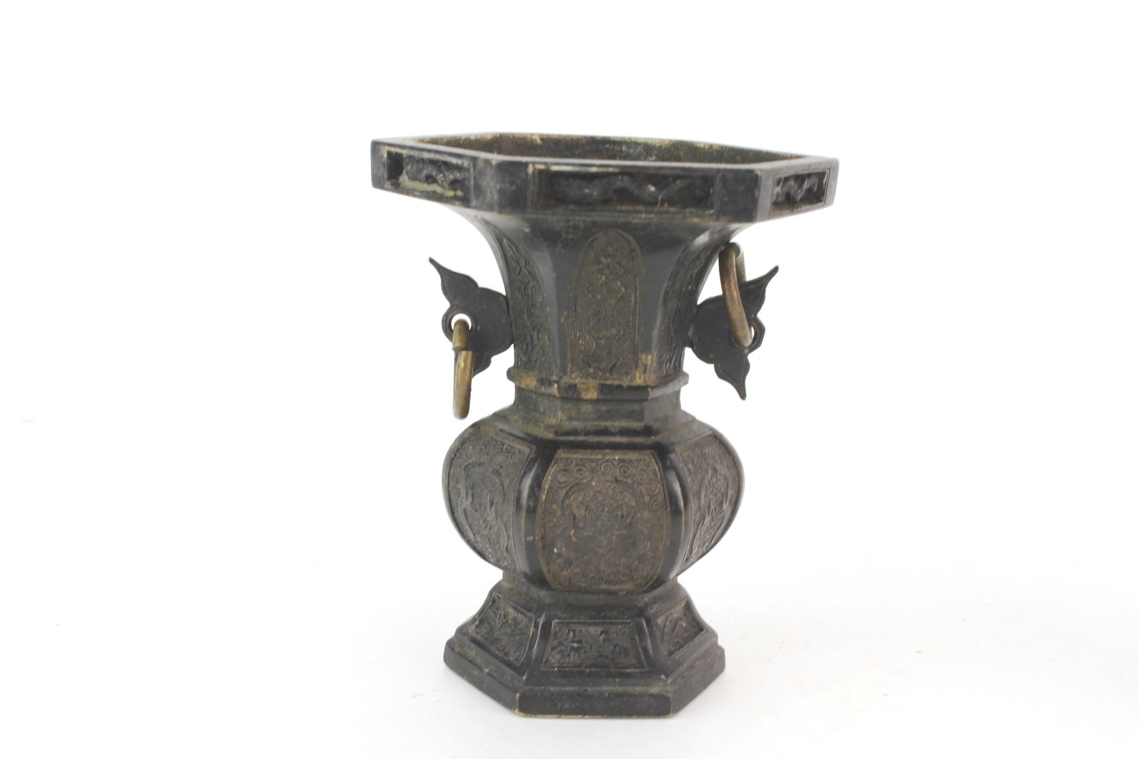 Pair Chinese Hexagonal Bronze Vases - 6