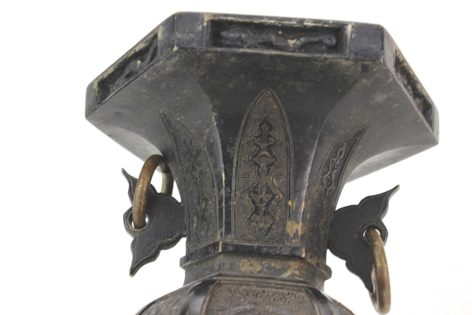 Pair Chinese Hexagonal Bronze Vases - 7