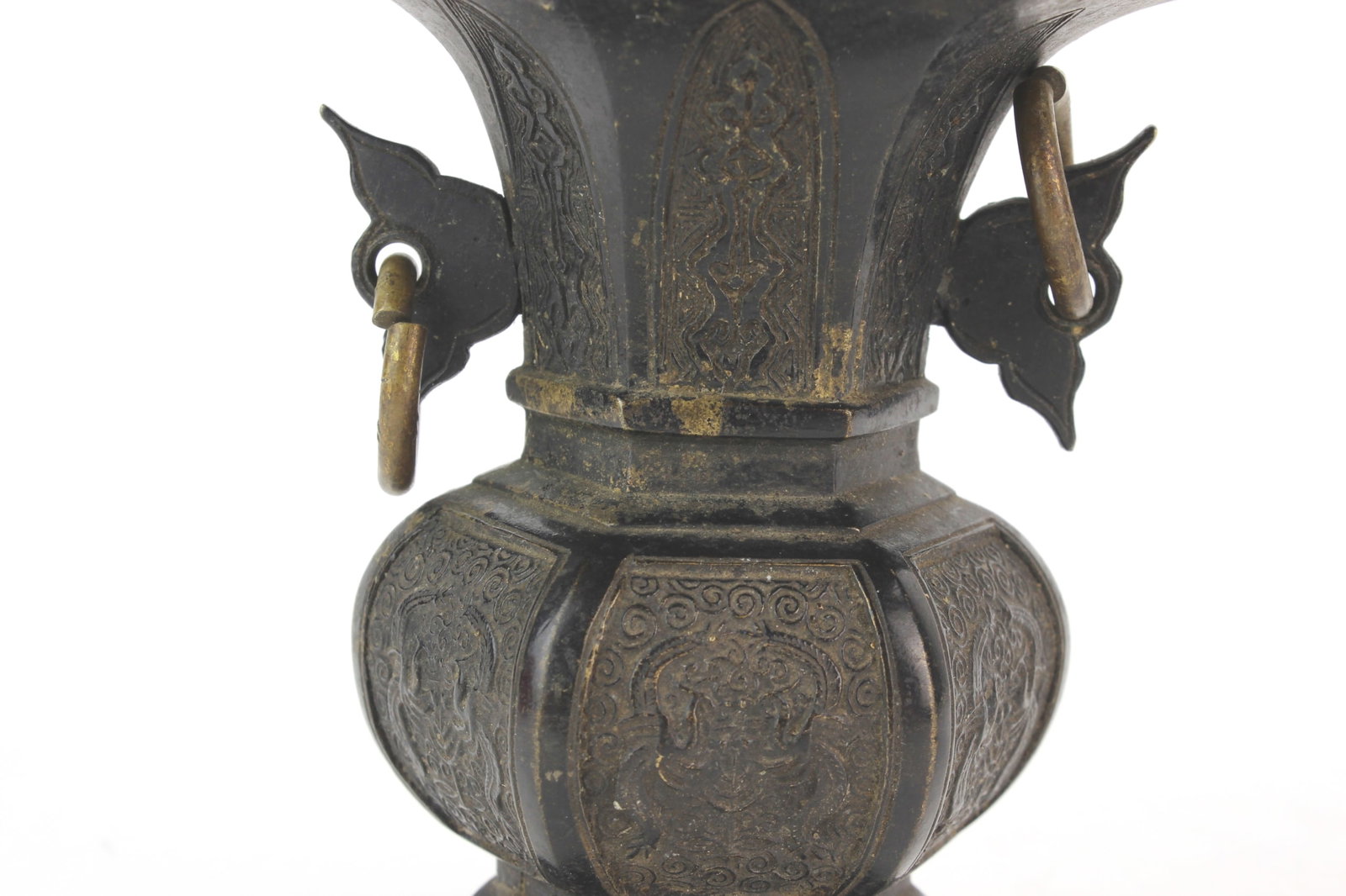 Pair Chinese Hexagonal Bronze Vases - 8