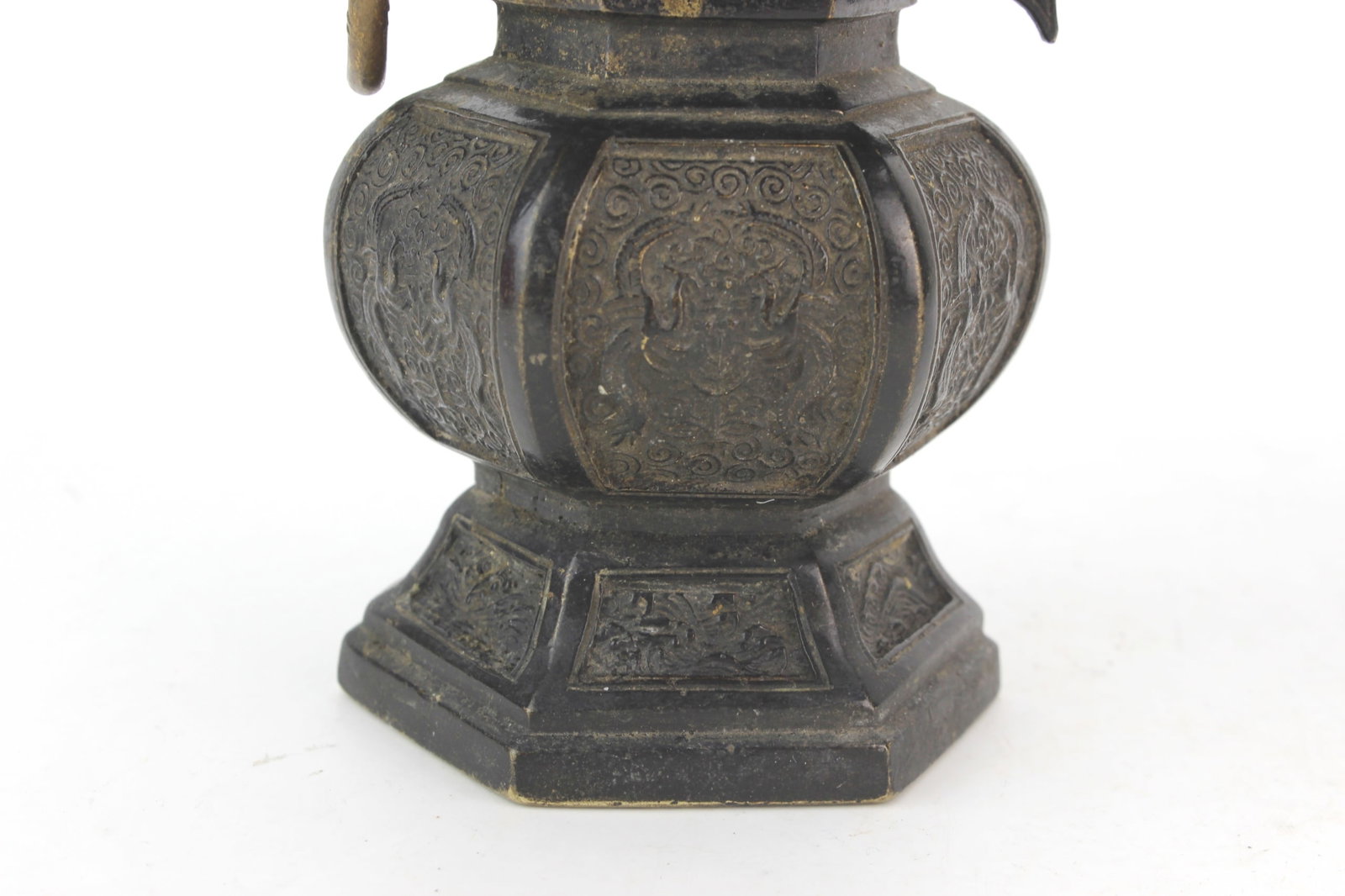 Pair Chinese Hexagonal Bronze Vases - 9