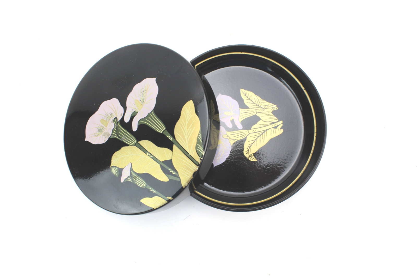 Black Lacquer Calla Lily Dish Set - 3