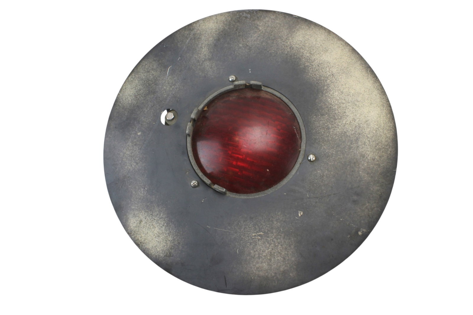 Western Cullen Hayes Signal Light: Vintage railroad crossing signal warning light manufactured by Western Cullen Hayes. Measures approx. 20 in. (D) X 7 in. (H). Features metal housing with red glass lens and embossed maker?s mark.
