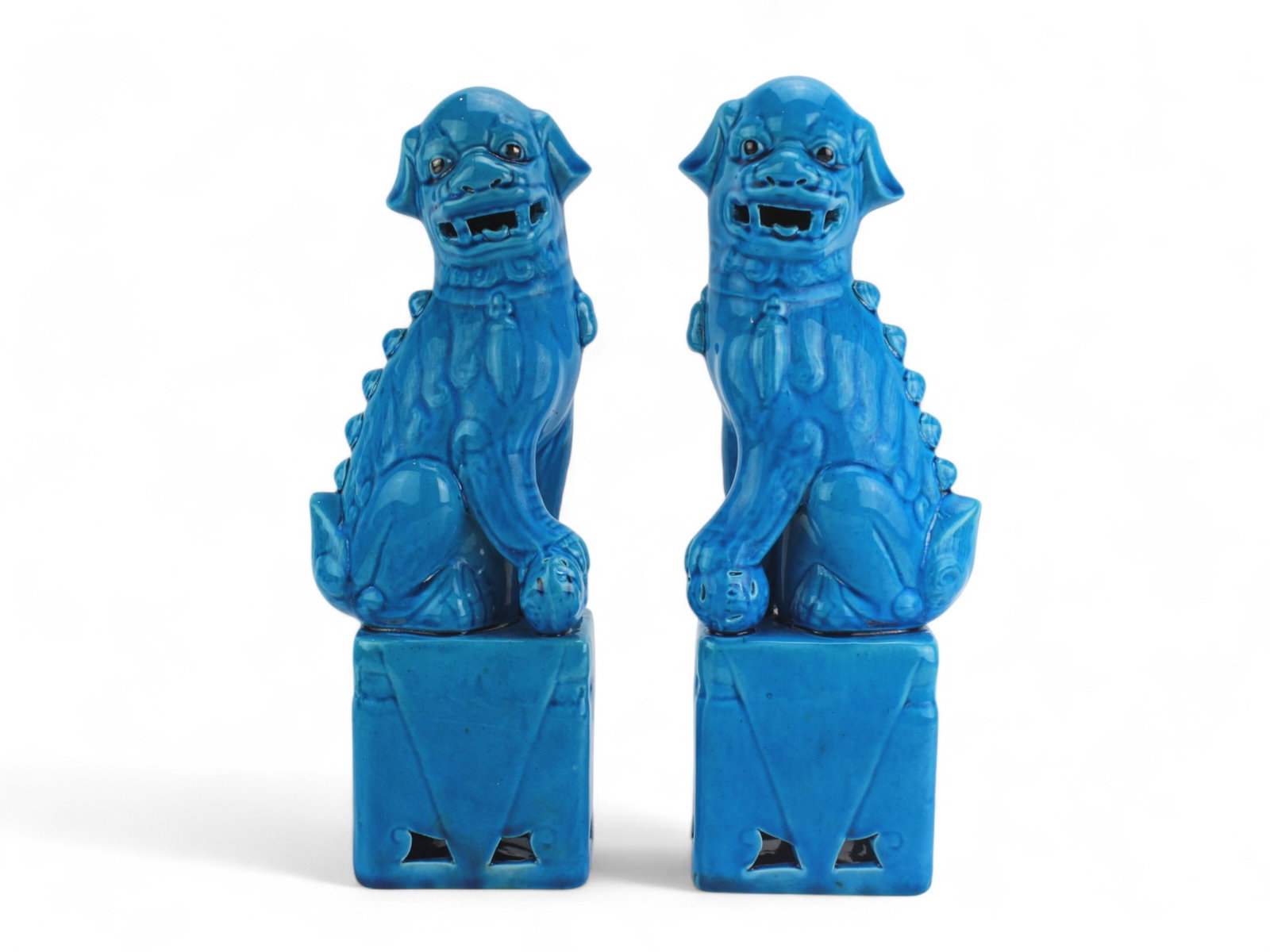 Pair of Chinese Blue Glazed Foo Dogs Figurines (1 of 5)