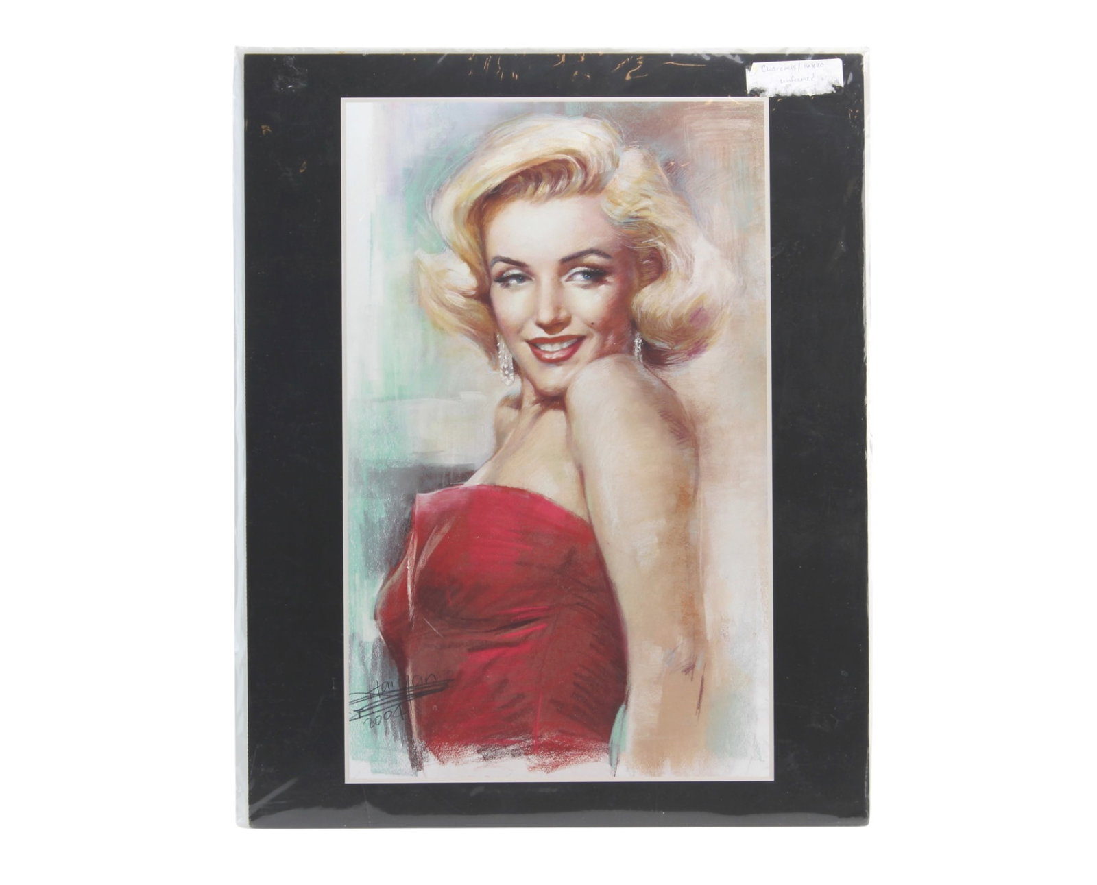 Marilyn Monroe Portrait Drawing Print: Print of Marilyn Monroe portrait drawing signed by Haiyin, 2004, approx. 16 X 20 in. Overall good condition with light surface wear, minor scuffs, scratches, and slight edge wear.